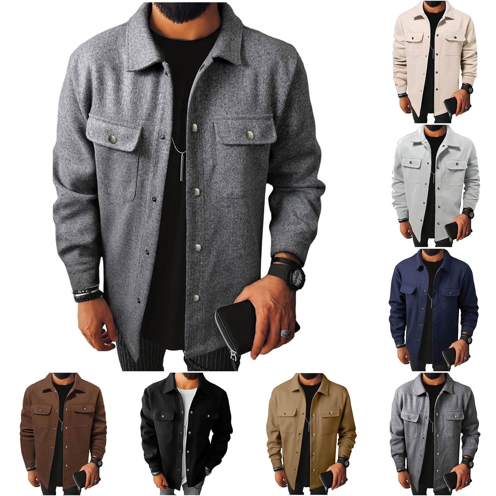 Wollmantel Herren Kurz Mantel Wolle Elegant Winterjacke Mit Brusttaschen Kurzmantel Einfarbige Kurze Wintermantel Winter Jacket Outdoor Fleecejacke Warm Übergangsmantel Freizeit Herbstmantel S-2xl