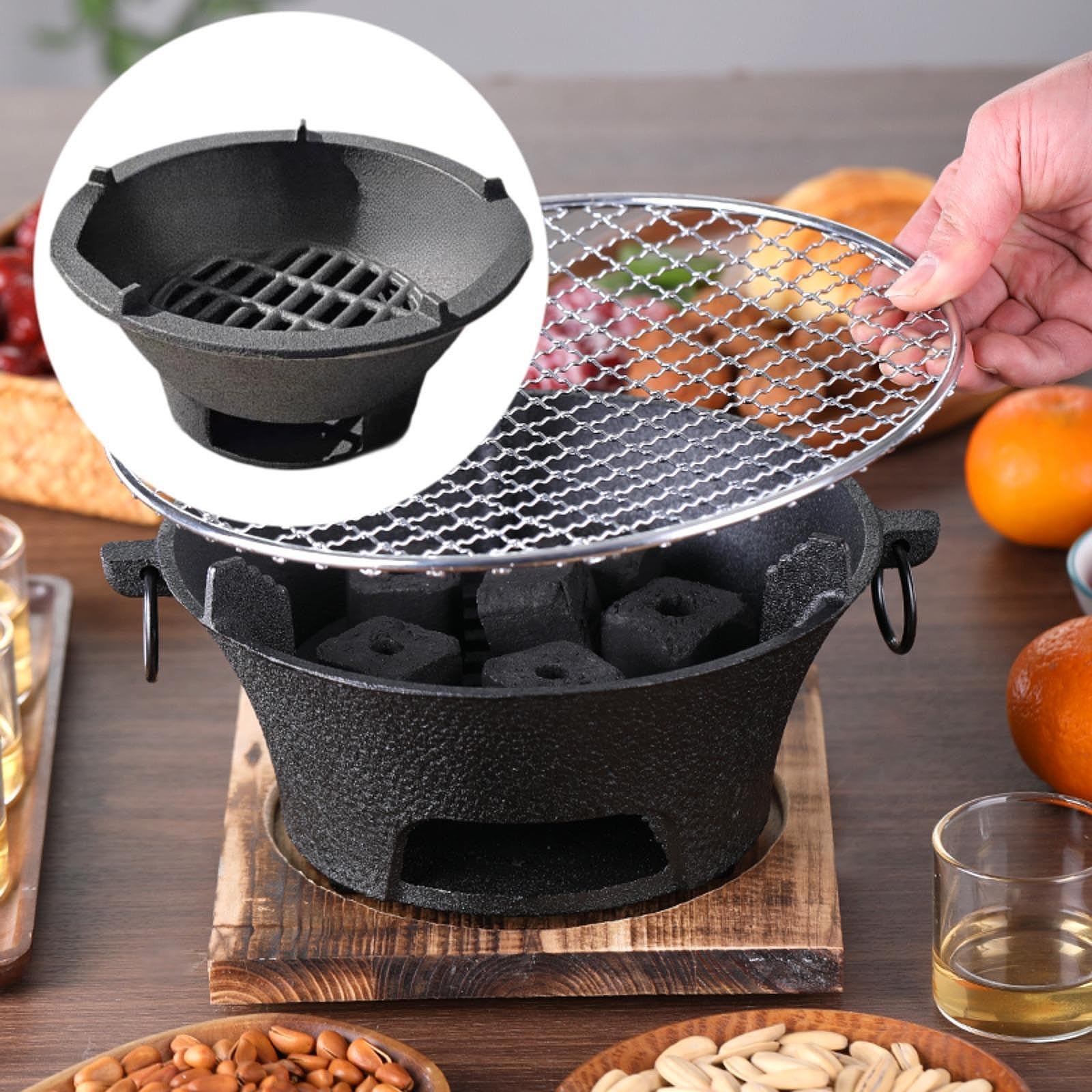 Qianly de Hierro Fundido Portátil Parrilla de Carbón Compacta para Cocina Y Barbacoa Mini Herramienta para Picnic Y Jardín Adecuada para Restaurant, 20 CentÍmetros