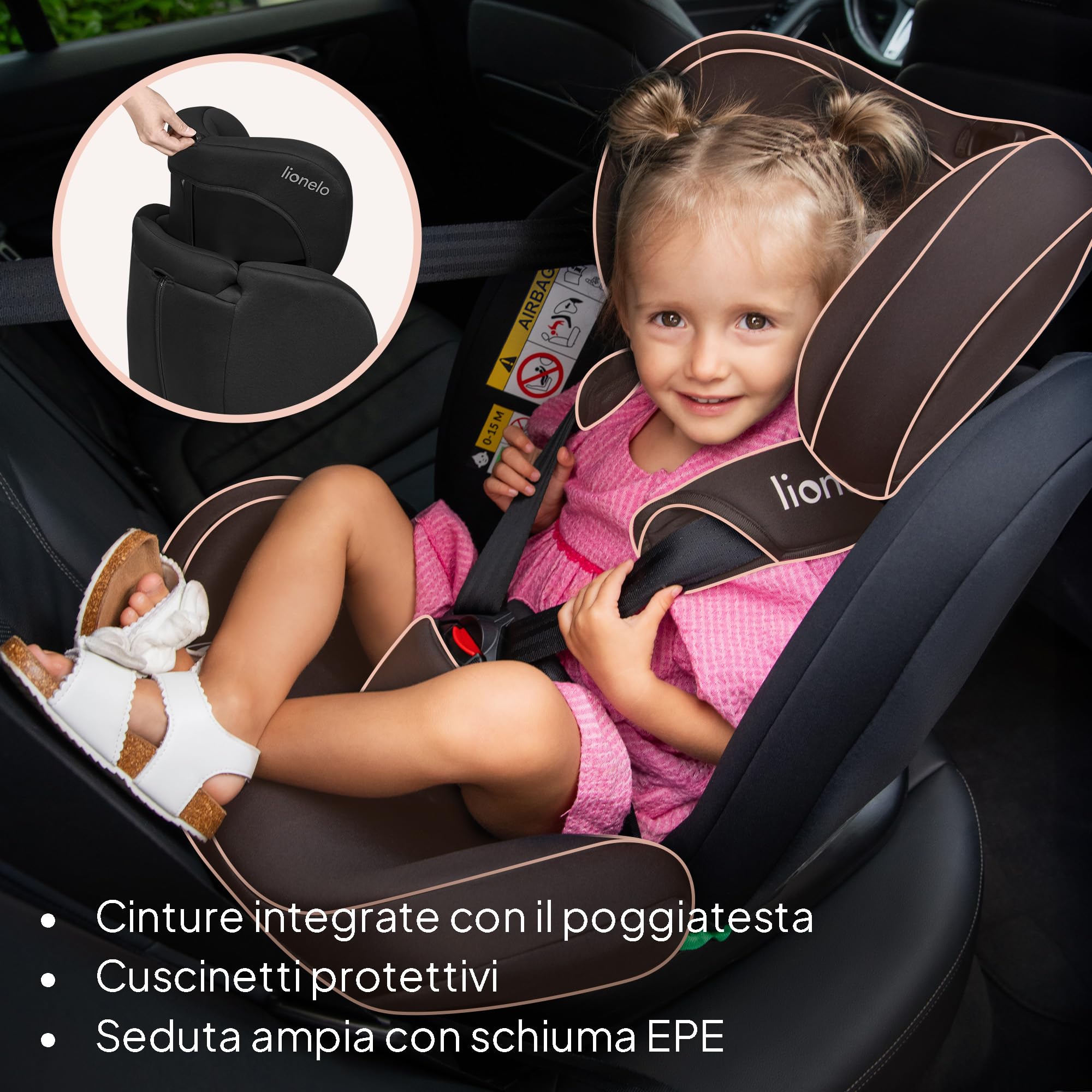 Lionelo Bastiaan i-Size Seggiolino Auto Evolutivo 4-in-1 per bambini 0-12 Anni (40-150 cm) ISOFIX e l'ultima Norma R129 Opzione Rivolto All'indietro, 21 Regolazioni, Girevole 360° Protezione Laterale