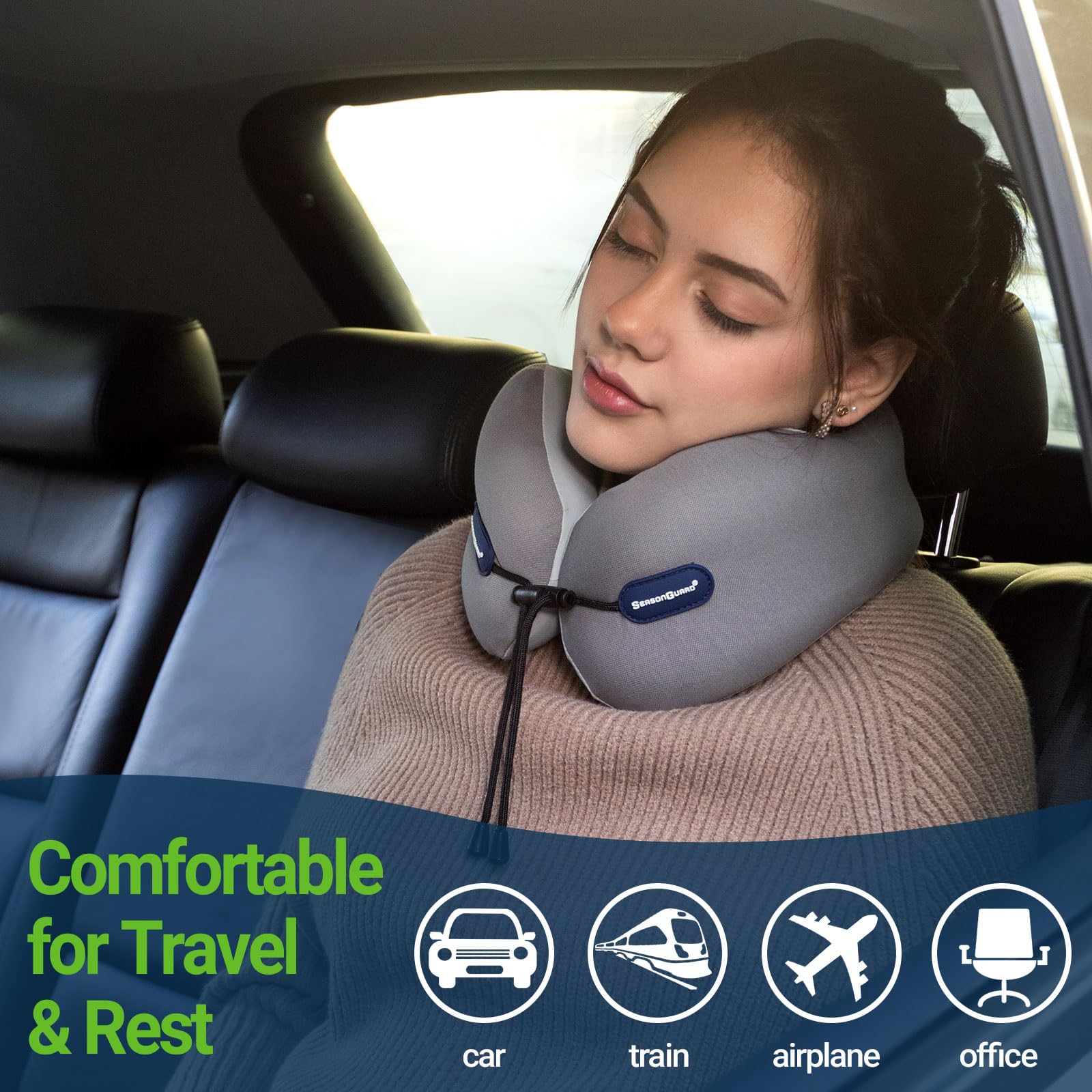 Season Guard Cuscino cervicale da viaggio per aereo, auto, volo, in memory foam, cuscino per alleviare il dolore per dormire, accessori essenziali da viaggio per il riposo, cuscino per la testa per