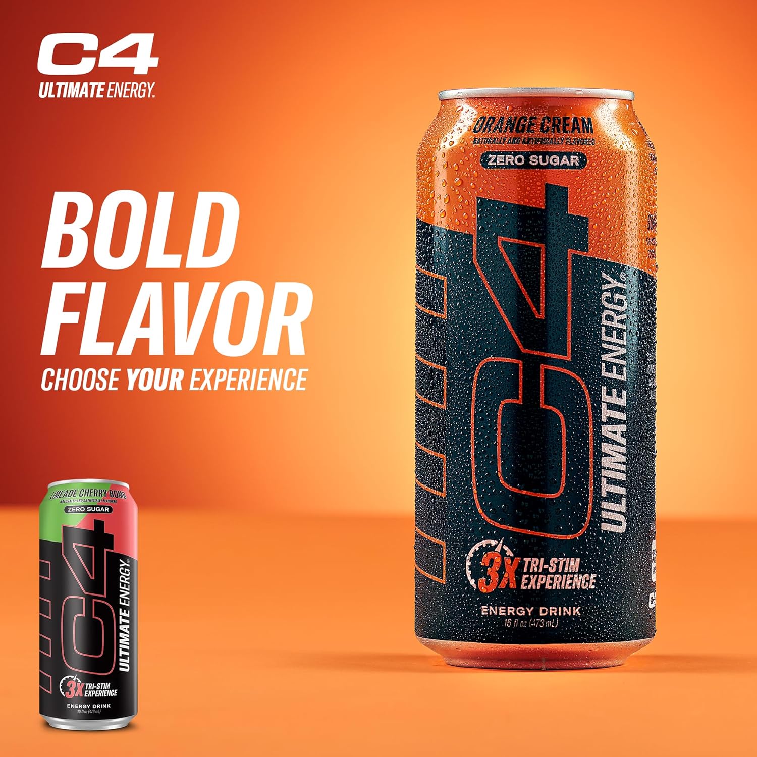 C4 Ultimate Zero Sugar Energy Drink, Tri-Stim Experience with 300mg Caffeine + TeaCrine + Dynamine, Limeade Cherry Bomb, 16oz (Pack of 12)