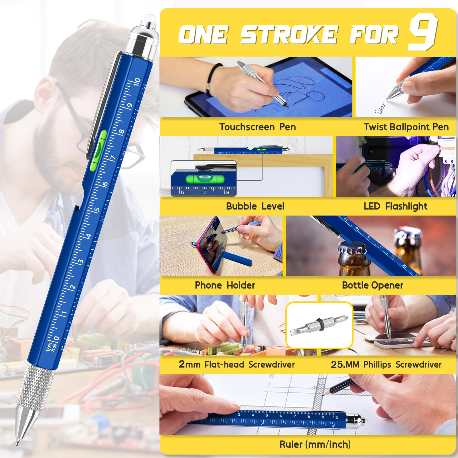 Chipate Festa del Papa Idee Regalo, Regalo Uomo, Penna Regalo Multifunzione 9 in 1, Gadget Utili Regali Papà, Regalo Festa del Papà, Regali Uomo Compleanno Originale, Regali per la Festa del Papa