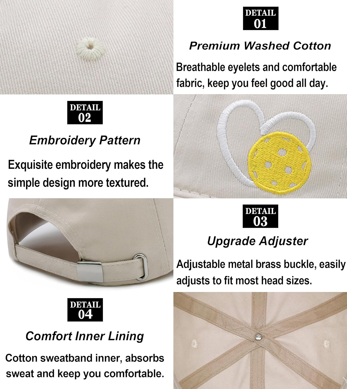 Pickleball Hat for Women Men, Adjustable Embroidered Heart Pickleball Baseball Cap - Image 6