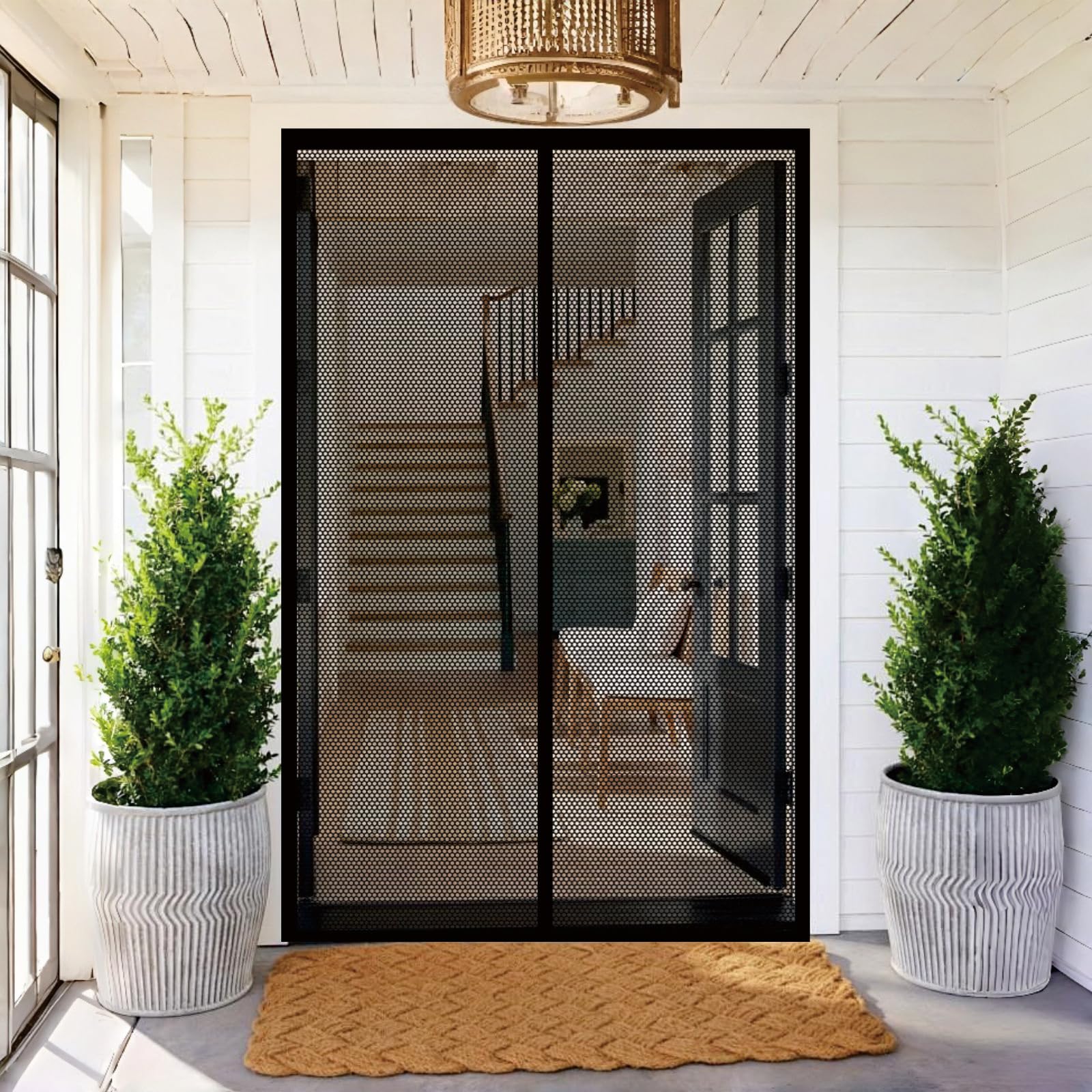 Moustiquaire porte 108 x 224 cm avec fermeture aimantée et maille ultra-fine noire