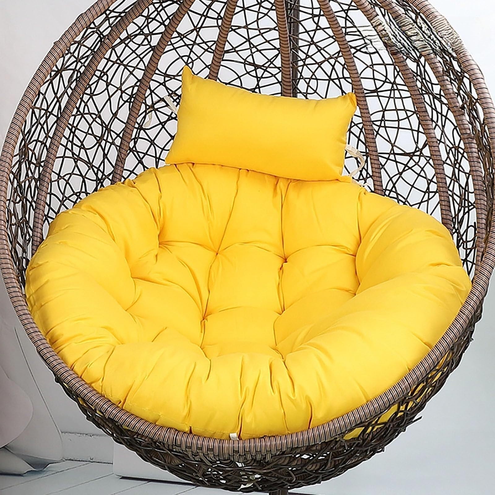 NMVAWIPT 35.4 Inch Thickened Outdoor Egg Chair Cushion PP Cotton Fill Classic Style Plush Solid Seat Pad(Yellow)