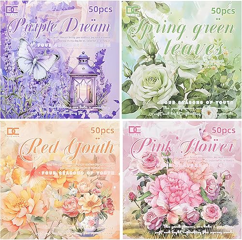 Snycler 4 libros de álbumes de recortes, diario vintage, 100 hojas de PET y 100 hojas de calcomanías de papel, calcomanías de manualidades para