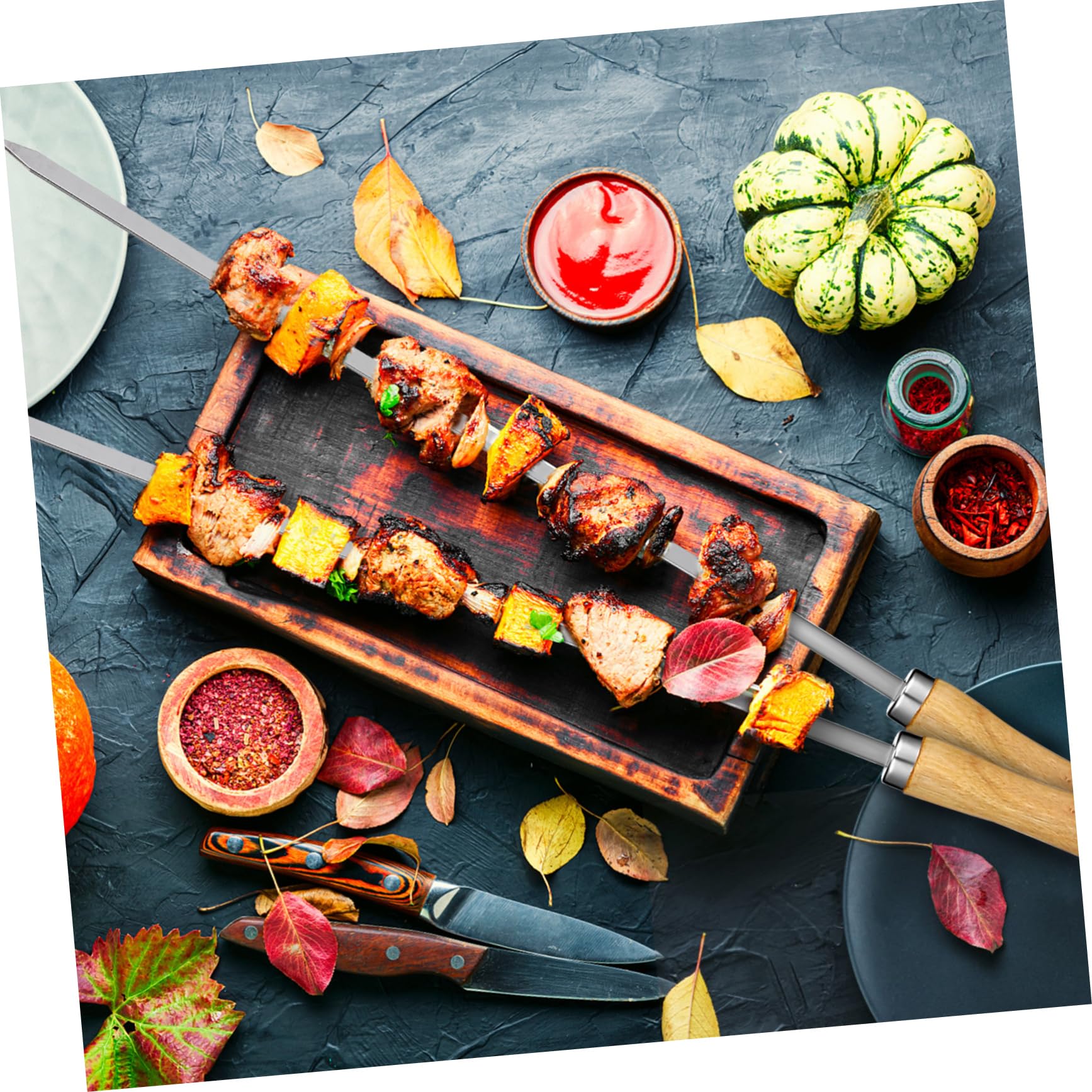 8 Pezzi Spiedini Barbecue in con in Legno Leggero Spiedini Doppi e Singoli per Grigliate Sicure e Riutilizzabili Accessori Bbq per Carne e Verdure Colore Casuale