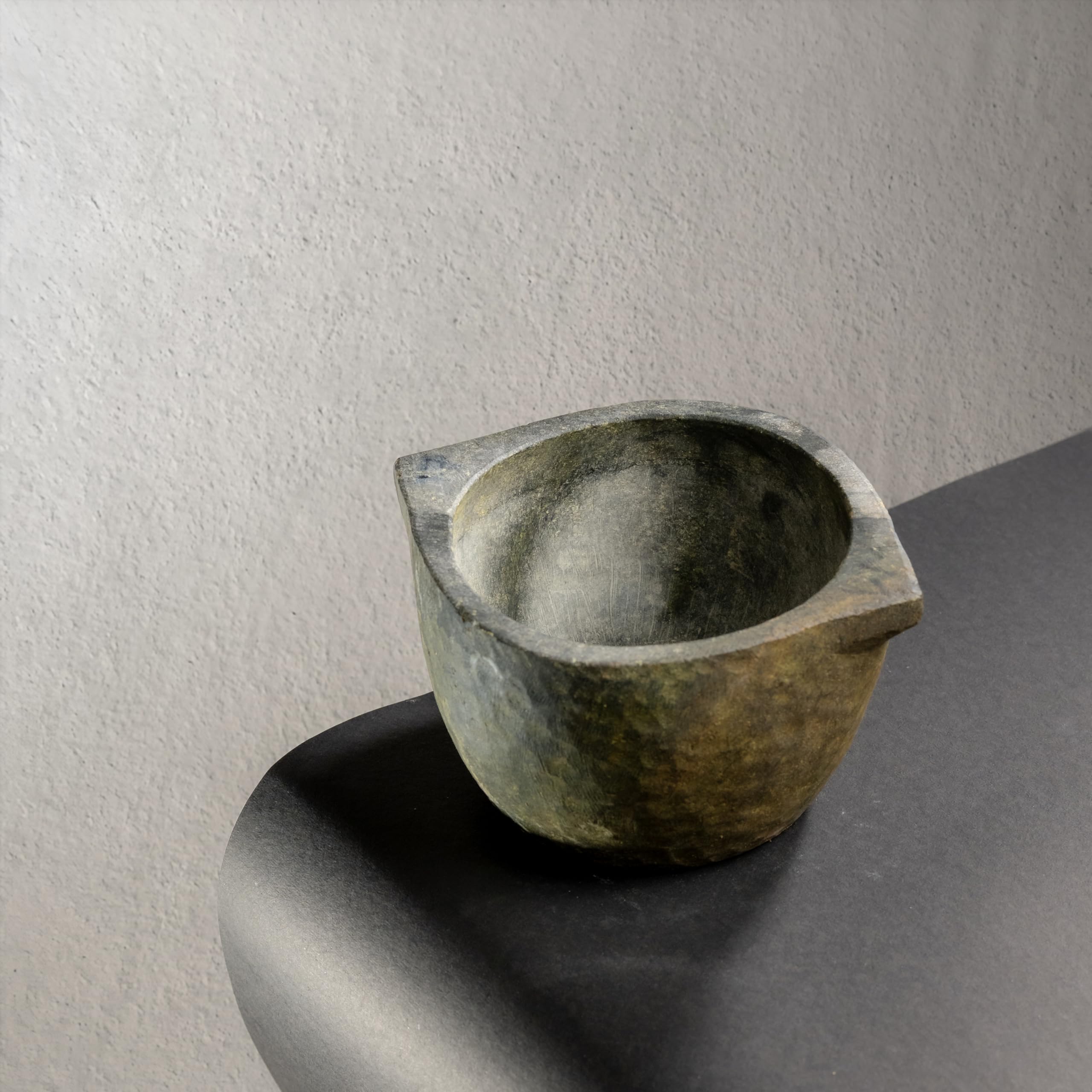 Zishta Traditional Wisdom In Practice Handmade Natural Soapstone Kalchatti Treated Cookware-Small|Gas Stove Compatible|Deep Cooking Pot|Capacity - 1-1.3 Litre|1.3-1.8 Kg - Stoneware,Non-Stick,Grey