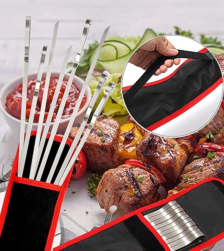 Miniatura 4 de Brochetas de acero inoxidable de 17 pulgadas de largo para brochetas, pinchos planos para barbacoa con bolsa de almacenamiento, brochetas de metal