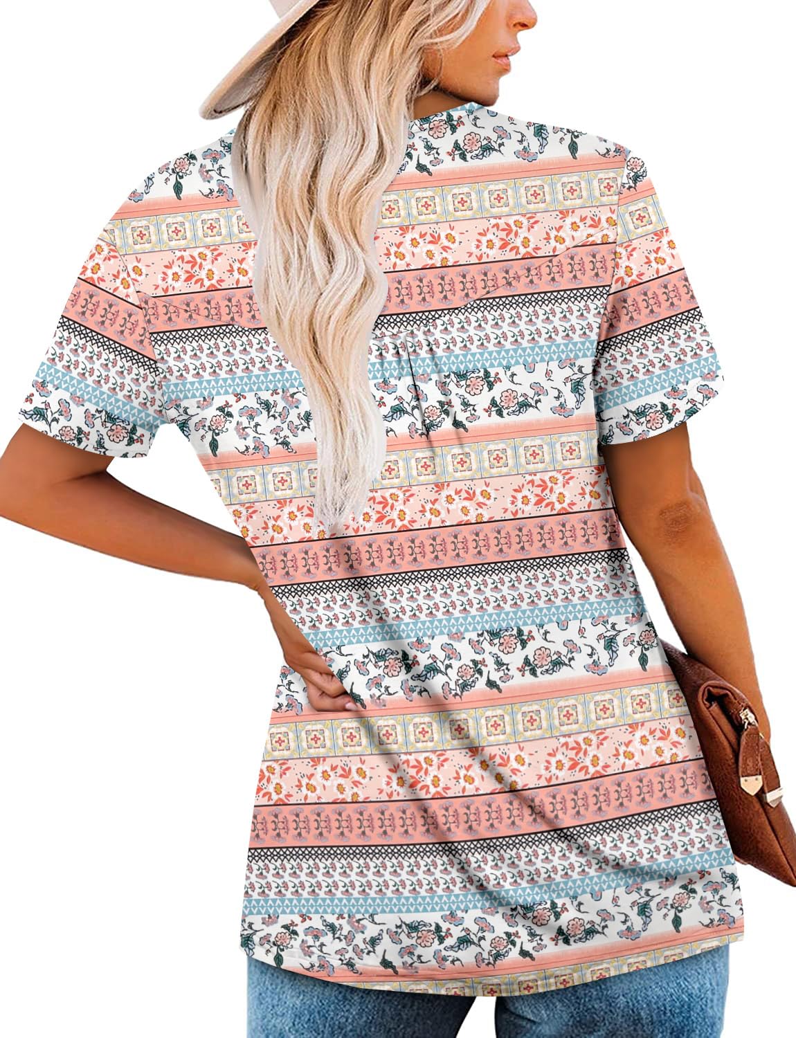 KISSMODA Ladies Pleated Tunic Tops for Women Buttons up Long Sleeve Shirts Floral Print — view 4