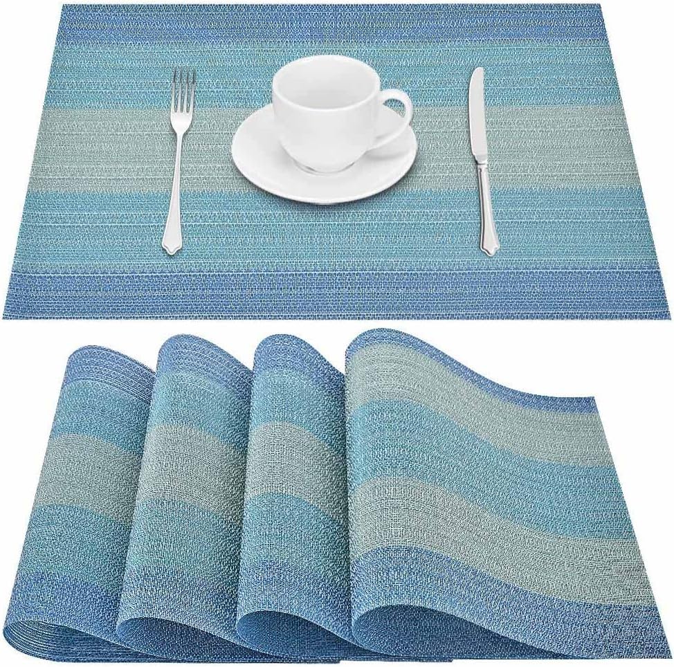 Image of Washable PVC Heat Resistant Colorful Place Mats for Kitchen Dining Table Mates Washable Heat-Resistant for Dining Table (Blue, Pack of 4)