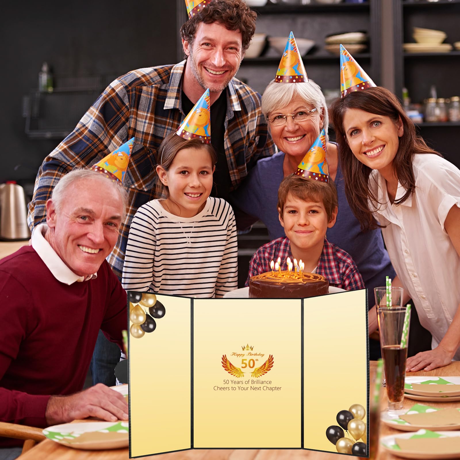 Kangmagitok Black Gold PU Leather 50th Birthday Decorations Party Gifts Guest Book Card for Him Women Men Happy Cheers to 50 Years Old Anniversary Birthday Ideas Decor Sign Board for Couple Her Parent