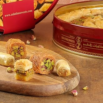 Zalatimo Sweets Since 1860 Middle Assorted Eastern Delight Baklava - Handmade with Pistachio, Walnut, Cashew - No Preservatives or Artificial Colors/Flavors - Round tin 2.2lbs-Birthdays, Weddings, Holidays
