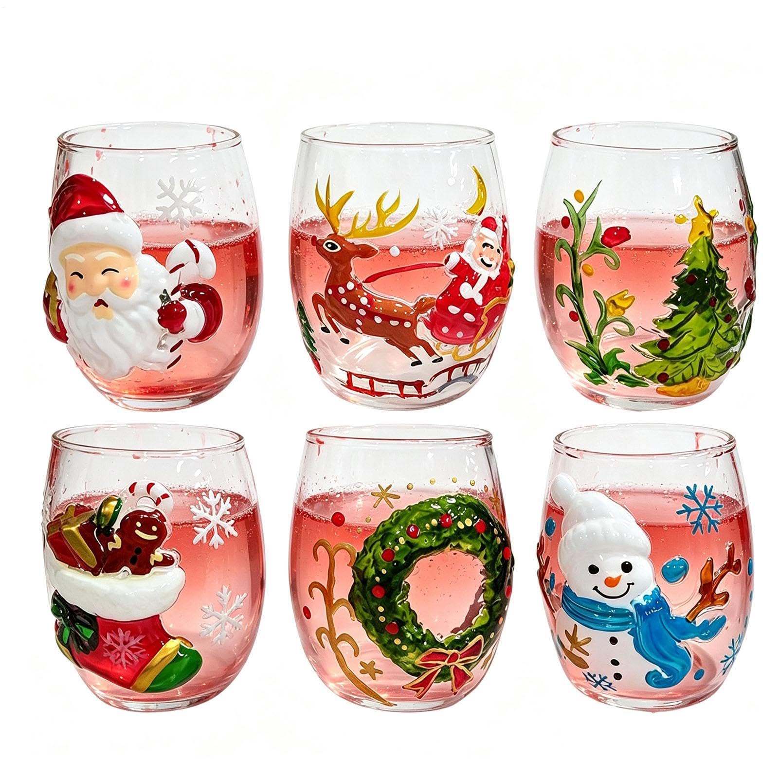 300 Ml Weihnachtsgläser – 6 Stiellose 3D-geprägte Weihnachtsglasbecher
