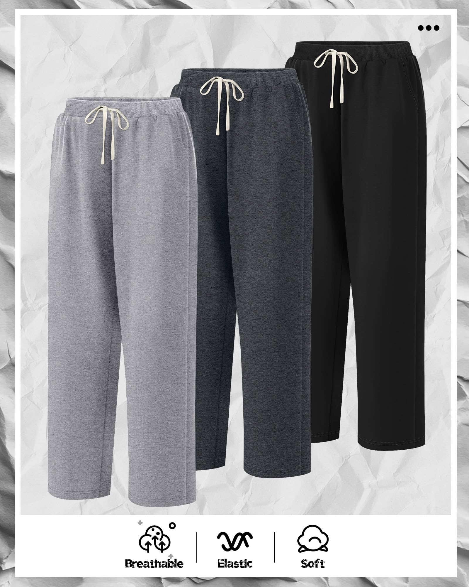 Confezione da 3 Pantaloni della Tuta da Uomo Grandi e Alti, Pantaloni Sportivi con Coulisse e Tasche, Aperti sul Fondo