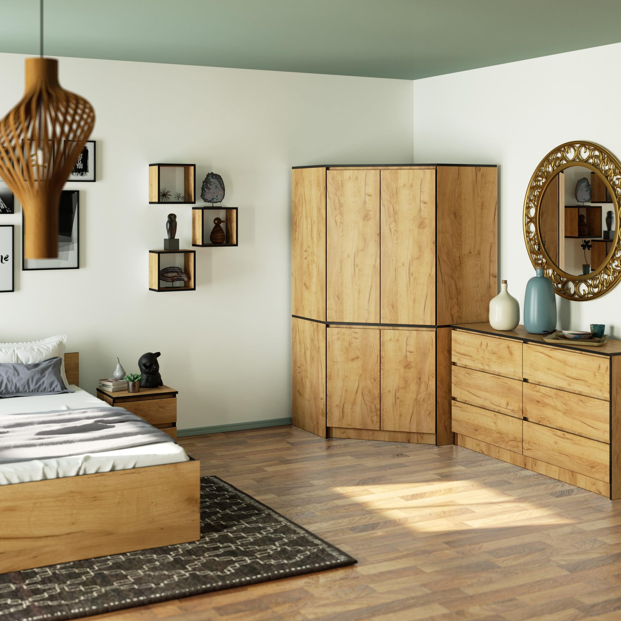 AKORD Armadio Angolare S100 4 Ante 6 Ripiani 100x180x50 cm Rovere Craft