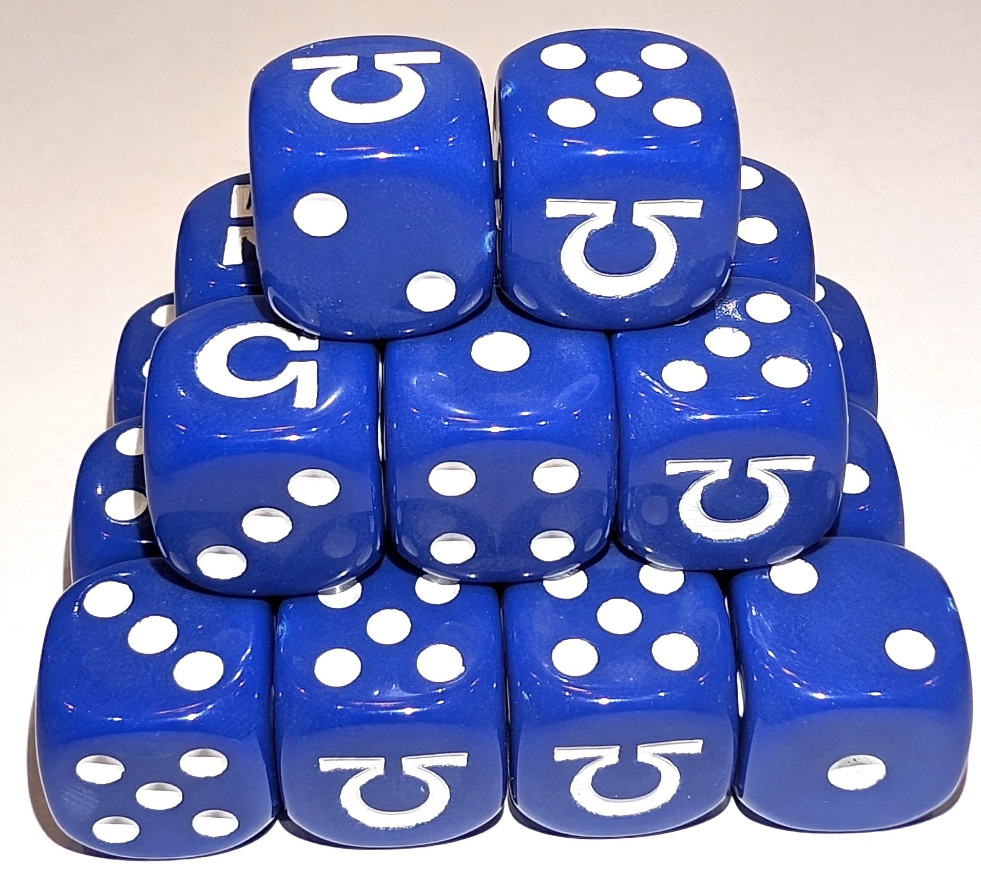 Ultramarine Blue 16mm Dice, set of 20, Omega Sign replaces the 6