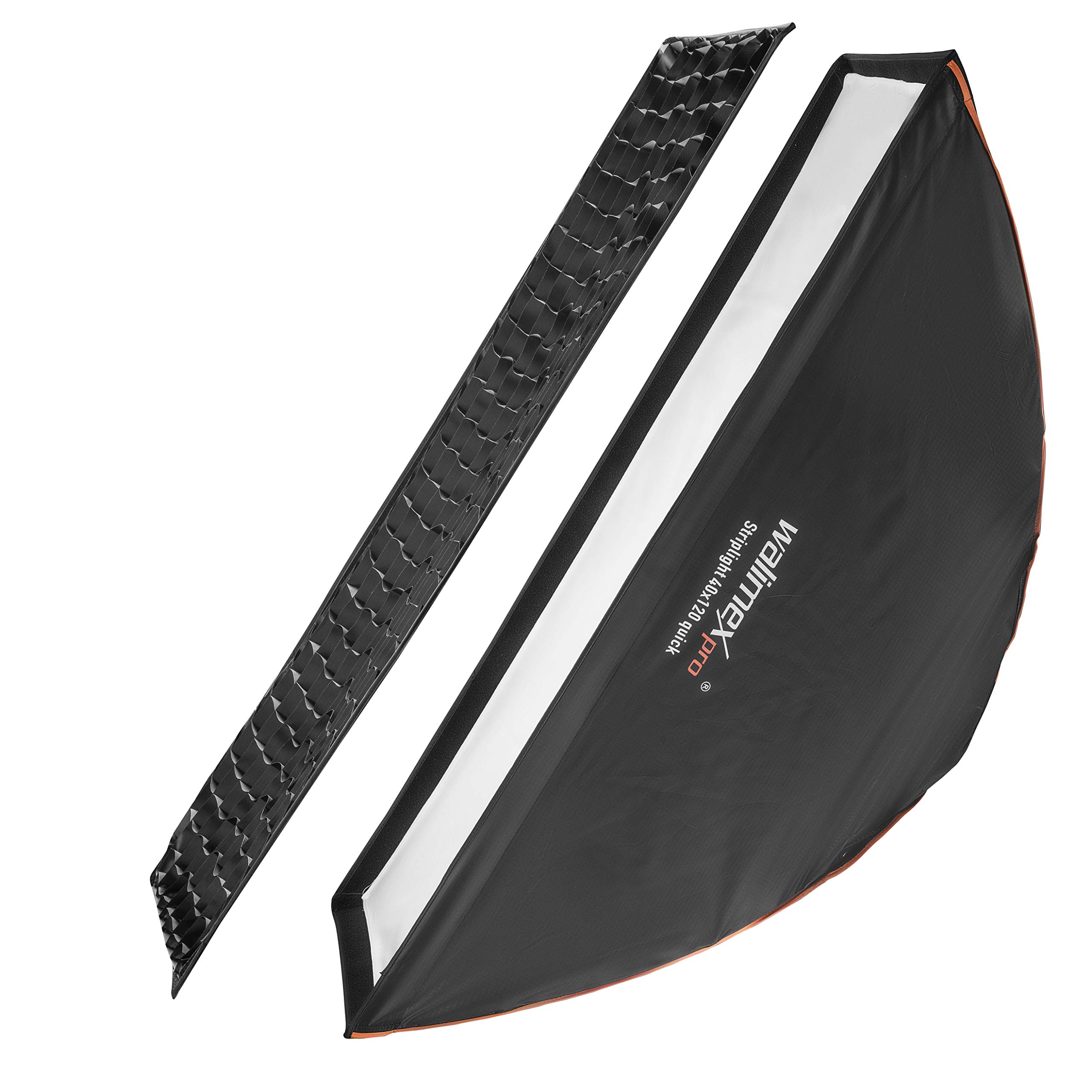 Walimex pro Studio Line Striplight SB QA pour Elinchrom – Softbox 40x120cm avec Grille et diffuseurs Interne/Externe, Montage pour Flash sur Sabot