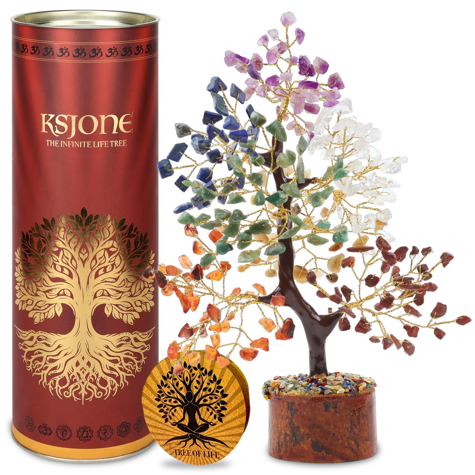 KSJONE 7 Chakra Tree of Life Handmade Feng Shui Bonsai Crystal Healing Money Tree | Boho Decor | Home Decor Trees for Positive Energy, Money, Good Luck Birthday Gifts for Women Unique Fathers Gift