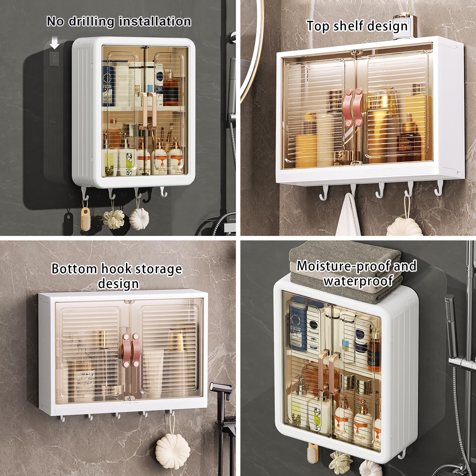 DASITON Wandmontierte Make up Organizer,Großer Kosmetik Aufbewahrung mit Deckel,Staubdichte Kosmetik Organizer Schmink Aufbewahrungbox,Skincare Organizer für Badezimmer,Schlafzimmer(Weiß 01)