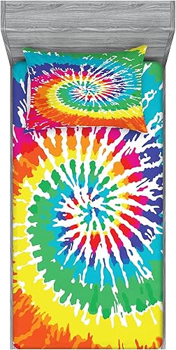 Miniatura 47 de Ambesonne Juego de sábanas bajeras y fundas de almohada de los años 90, patrón geométrico en estilo retro, formas redondas de triángulo de media