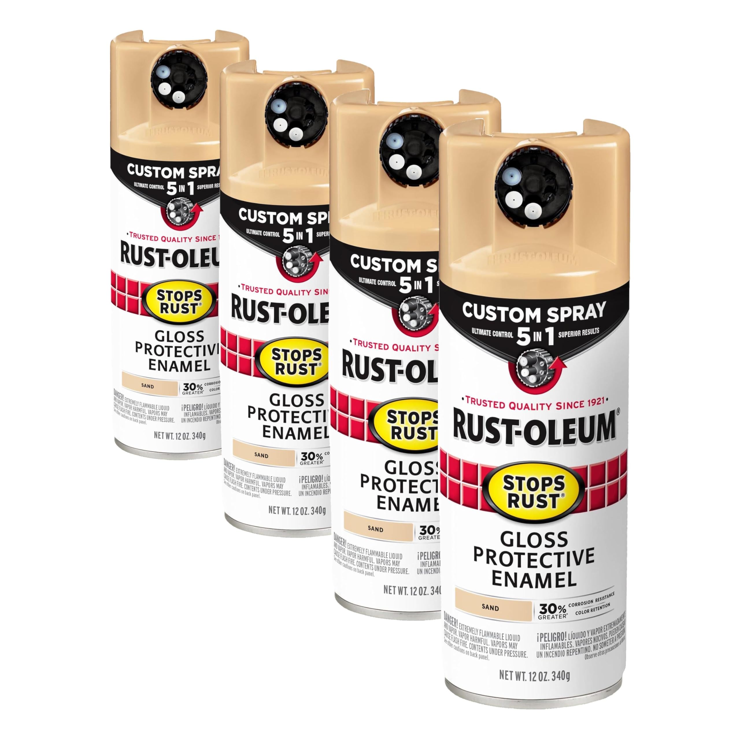 Rust-Oleum 376905 Stops Rust Custom Spray 5-in-1 Spray Paint, 12 oz, Gloss Sand (Pack of 4)