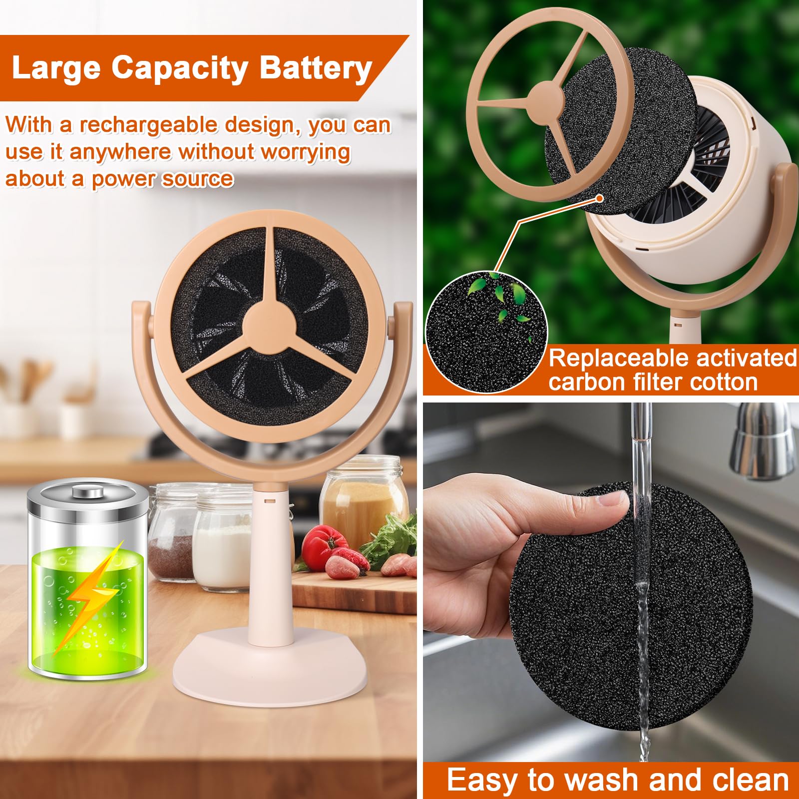 Portable Range Hood for Cooking, Rechargeable Kitchen Exhaust Fan, 125° Adjustable Rotation, Low Noise, Reusable Carbon Filter for Smoke Removal in Kitchens, BBQs, Hot Pots, RVs & Apartments 6