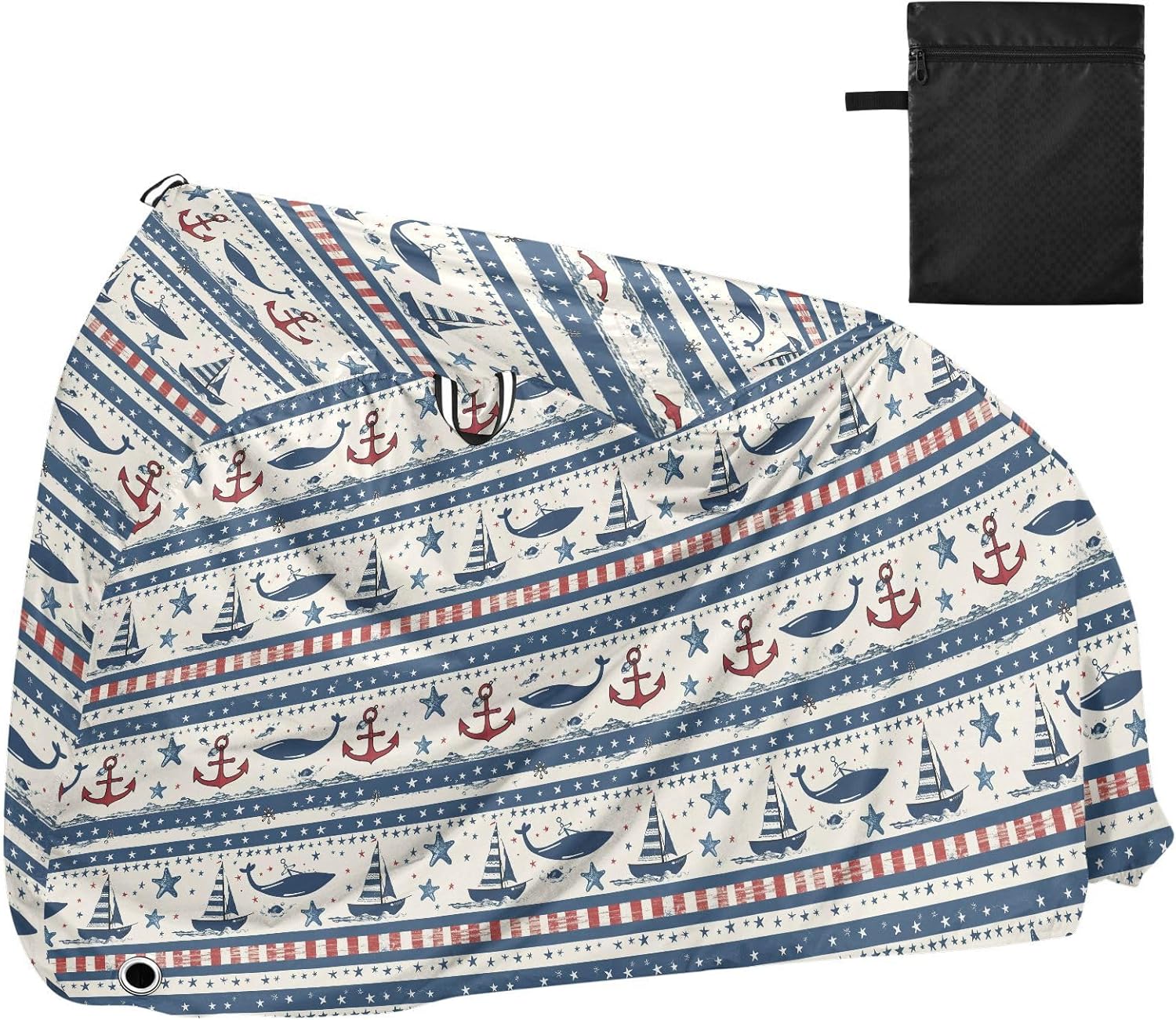 ALAZA Sailboat Anchor Stars Stripe Bike Cover Waterproof Outdoor Ebike Bicycle Covers Tarp Protection for 1/2 Bikes, Sun UV Dust Wind Proof