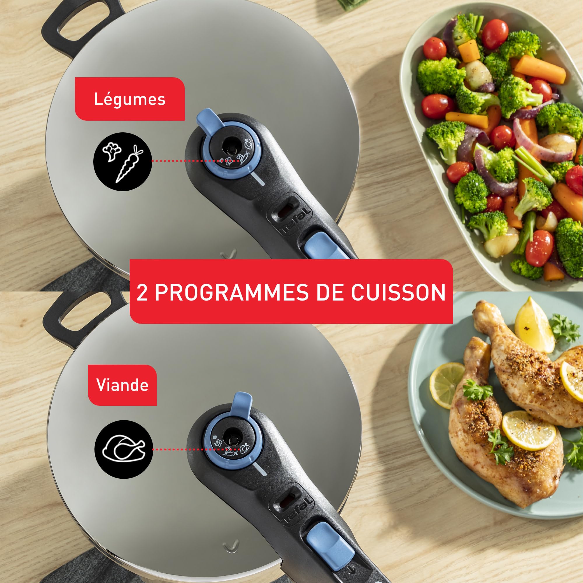 Tefal Secure Trendy Cocotte-minute 2 cuves 4et 6L, Cuisson rapide, 2 programmes, Sûr, Compatible induction P2584301