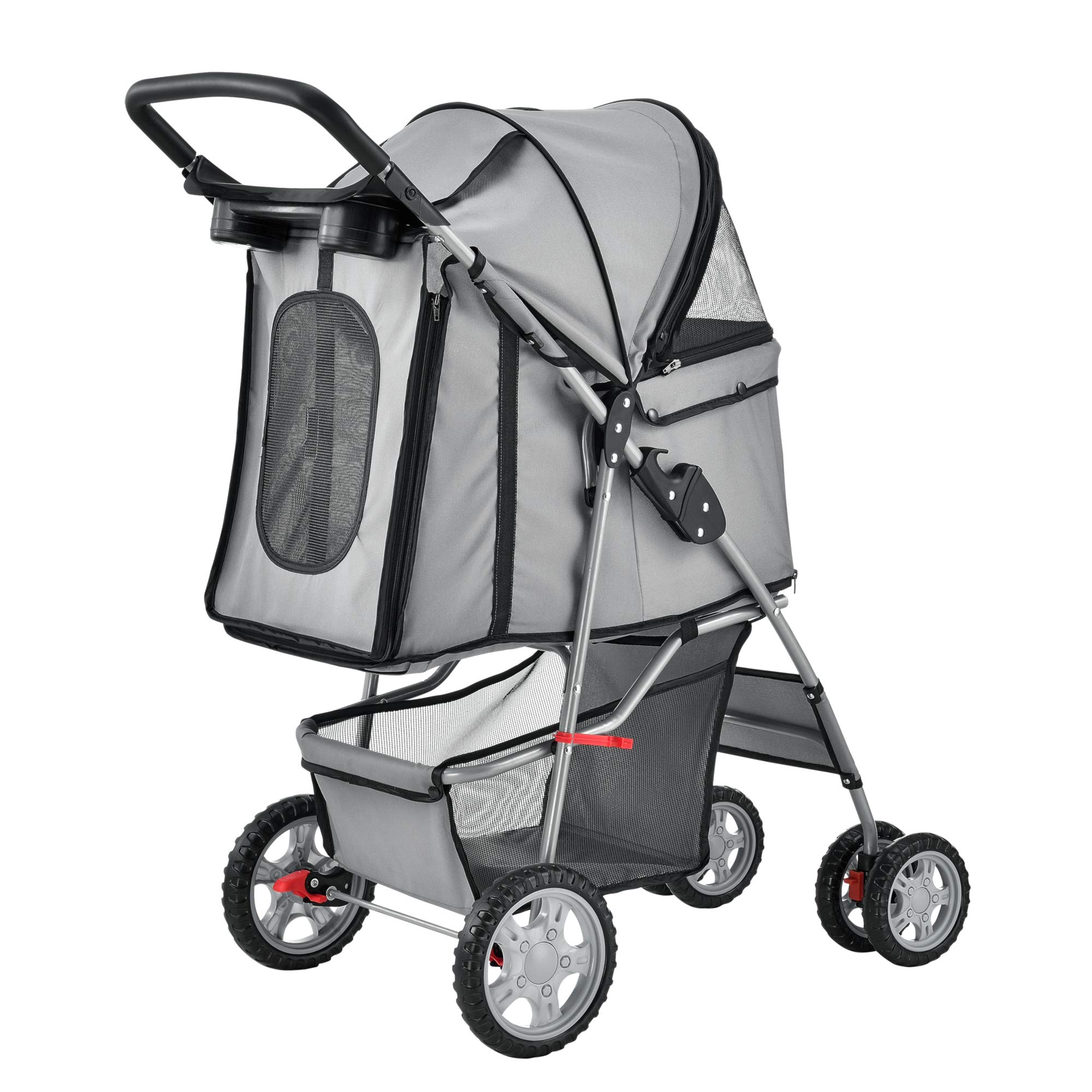 pro.tec Passeggino per Cani e Gatti Pieghevole Carrello Cabina Idrorepellente Ventilata 15 kg - Grigio