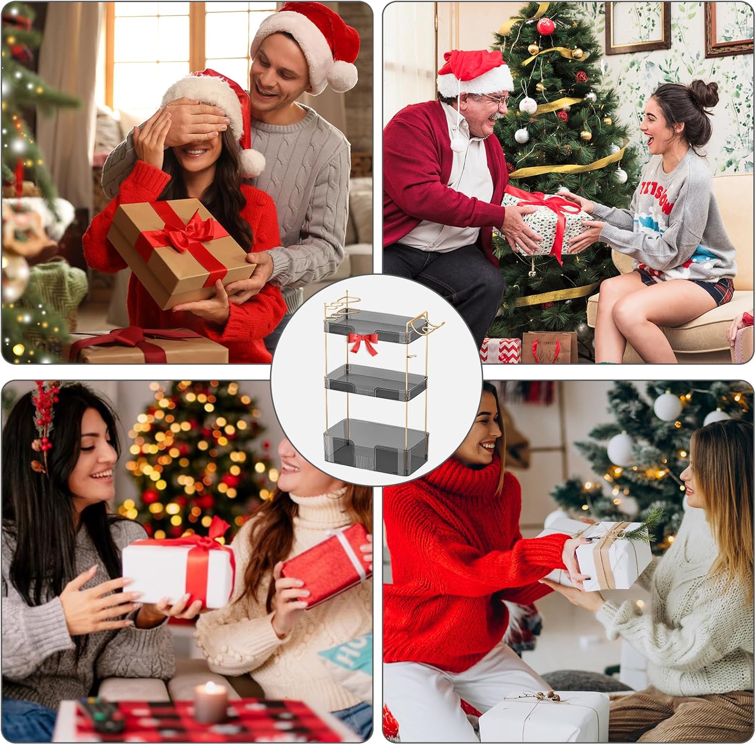 3 Tier Bathroom Organizer Countertop Makeup Perfume Tray Skincare Organizer Comes with Hair Dryer Rack and Toothbrush Holder for Bathroom Dresser Vanity (Grey)