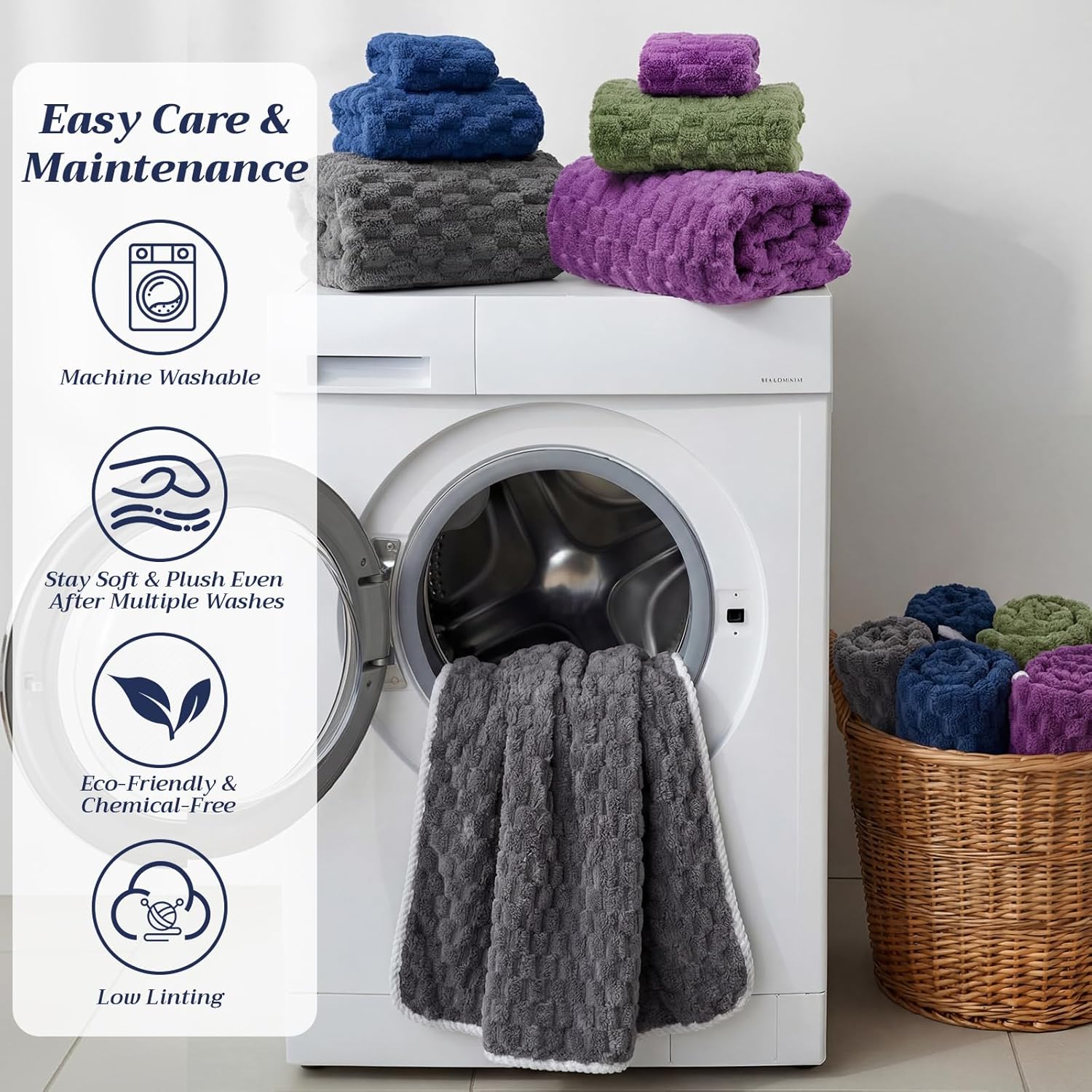 Gilprop 12 Pcs Soft Bath Towels Set for Bathroom Quick Dry, 4 Bath Sheets 4 Hand Towels 4 Washcloth Absorbent Microfiber Fluffy Shower Washcloth for Spa Gym Hotel Travel(Dark Color)