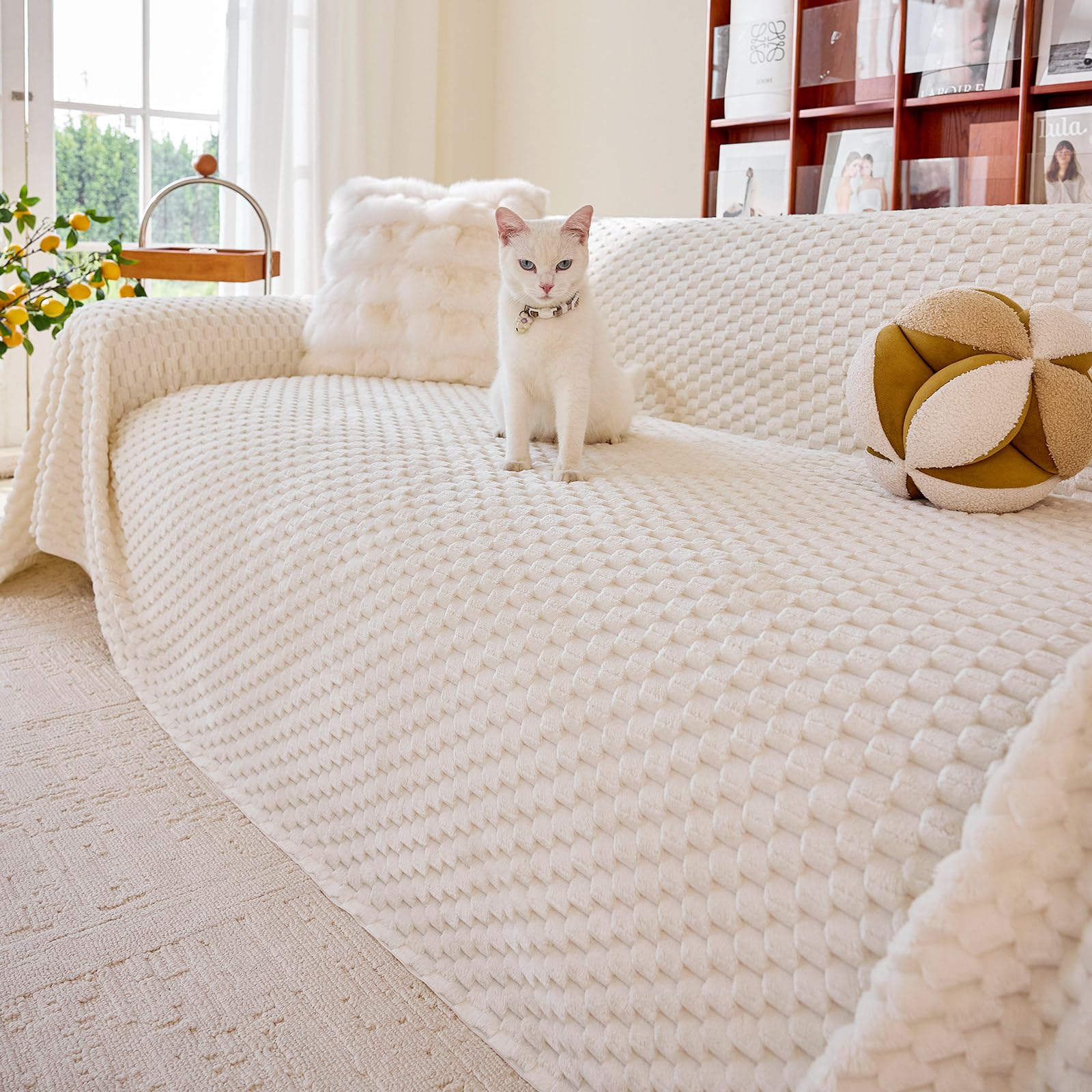 TAOTAOGO Pet Couch Cover, Fuzzy Non Slip Couch Slipcover Sofa Cover for 1 2 Seater for Corner L Shaped Sofa,Washable Sofa Covers Couch Protector, Pet Friendly (Beige 180x260cm) — image 1