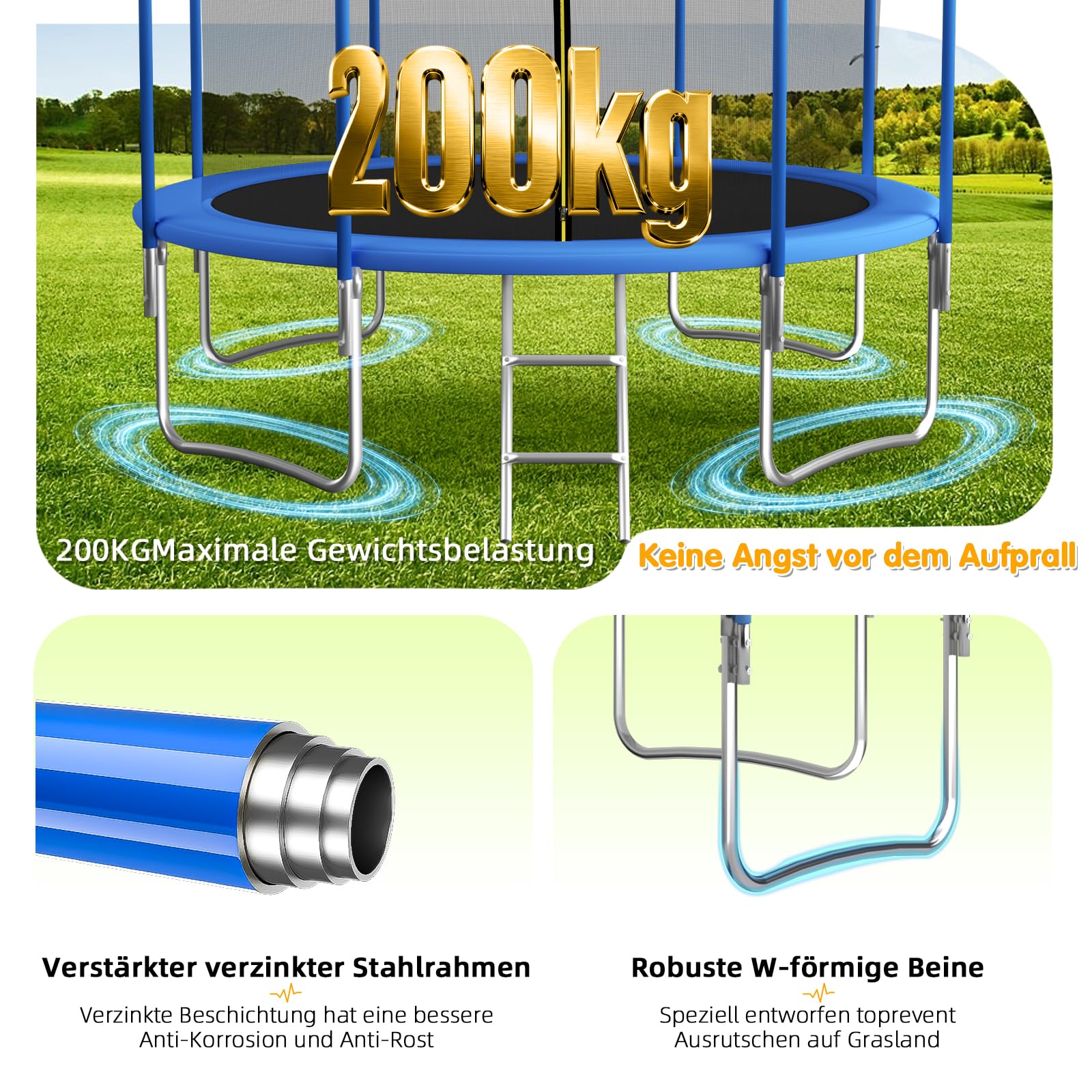 Trampolina zewnętrzna 305 cm dla ogrodu, okrągła trampolina z siatką bezpieczeństwa, wbudowaną tablicą koszykówki i drabinką, stabilna konstrukcja dla dzieci i młodzieży