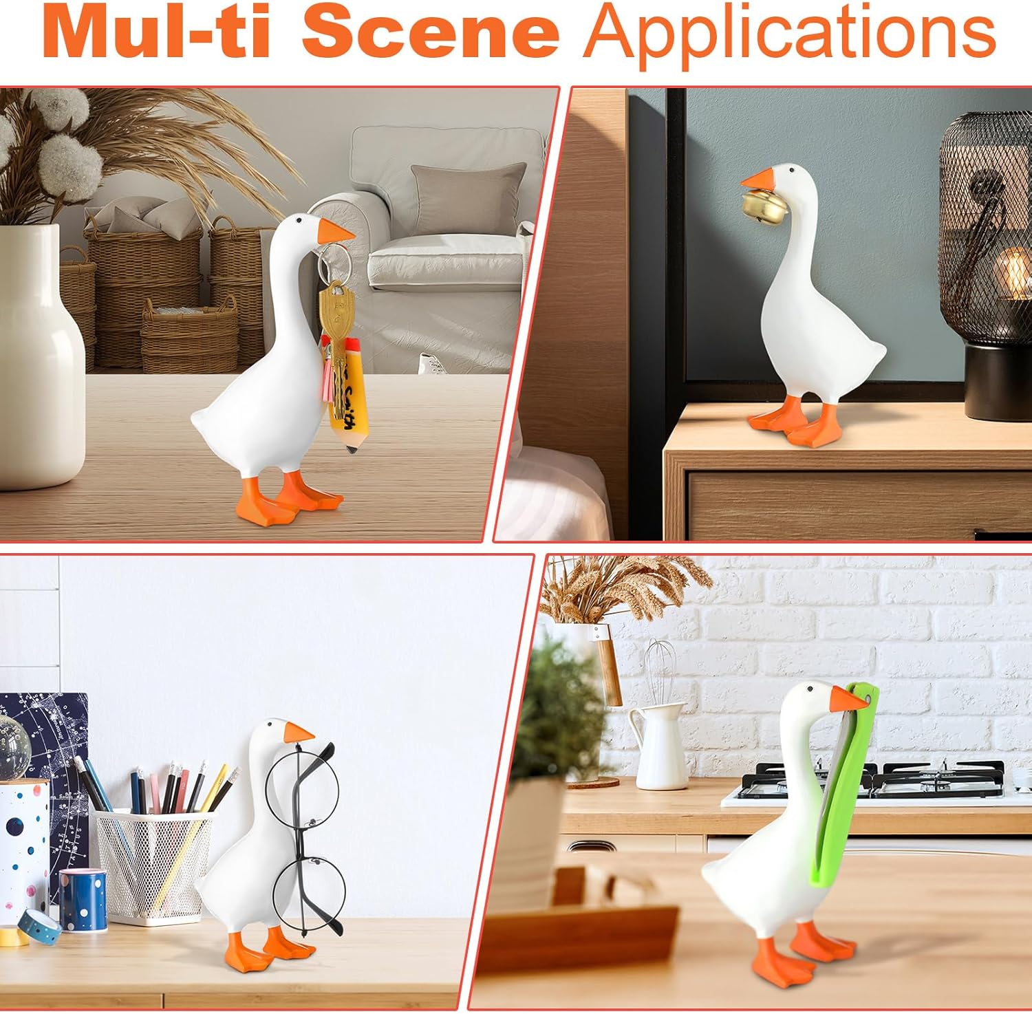 Vercraft 2 Pack Magnetic Desk Goose Key Holder Cute Resin Goose Statue Kawaii Room Office Table Desktop Decor Aesthetic Funny Key Hanging Holder for Home and New Apartment, Unique Housewarming Gifts