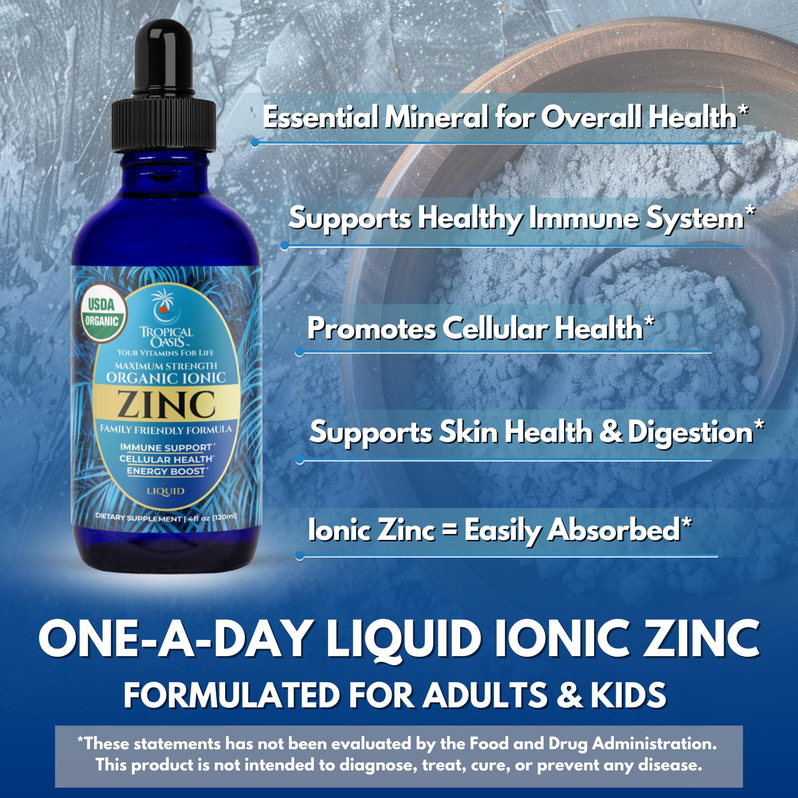 USDA Organic Ionic Zinc Droppers for Men, Women & Kids | Liquid Zinc Supplement Trace Mineral Formula | Immune Function | Skin Health | 98% Absorption | Sugar-Free, Vegan, Non-GMO | 4 Fl Oz — Amazon image 4