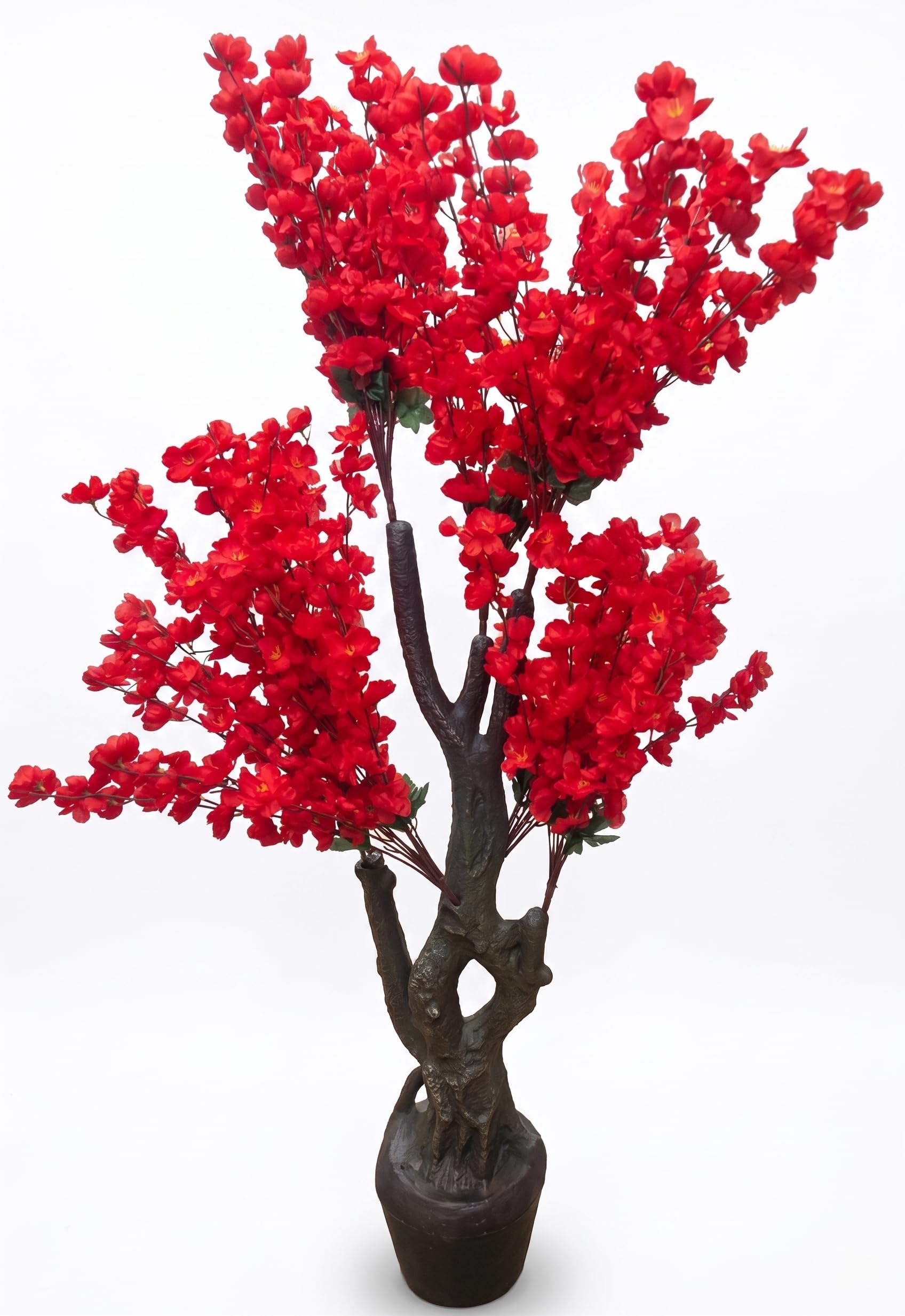Biznest Artificial Cherry Blossom Tree Indoor Potted Base Realistic Faux Plant Indoor Home Decor Display Spring Flower 120Cm (RED)