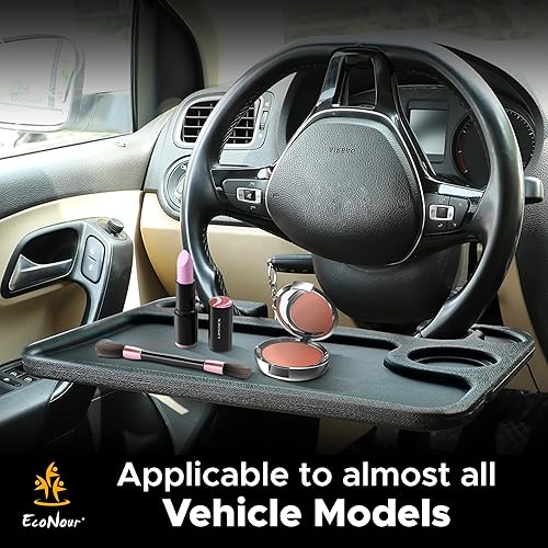 Miniatura 8 de EcoNour Escritorio 2 en 1 para volante de automóvil  Bandeja para volante para portátil con soporte para bolígrafo  Bandeja de comida para automóvil