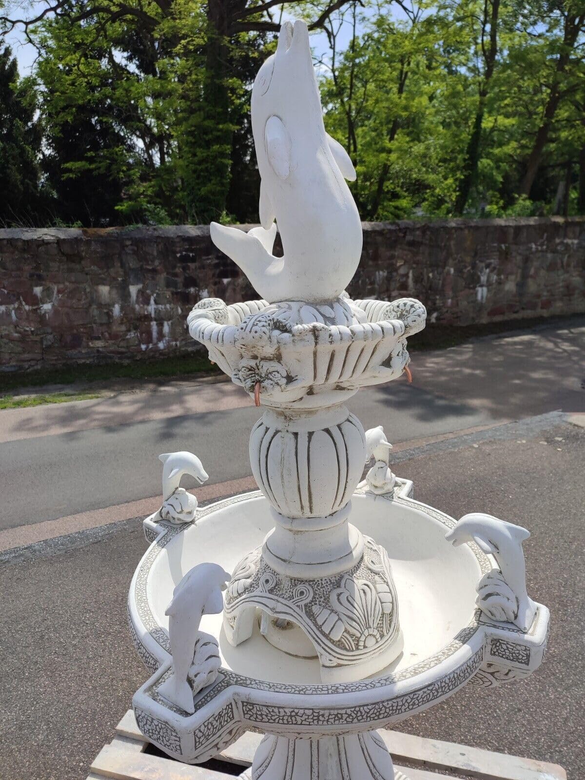 XXL Premium Delfin Springbrunnen Stein 165 cm hoch Deko Garten Brunnen Figur inkl. Spedition