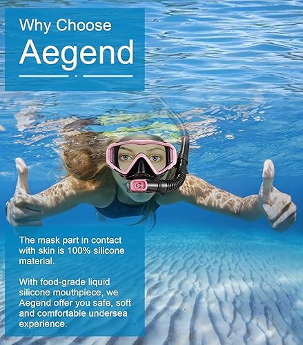 Vista 5 de Aegend Equipo de esnórquel para adultos, juego de esnórquel seco vista panorámica mejorada con tecnología antifugas y antivaho. Correa ajustable