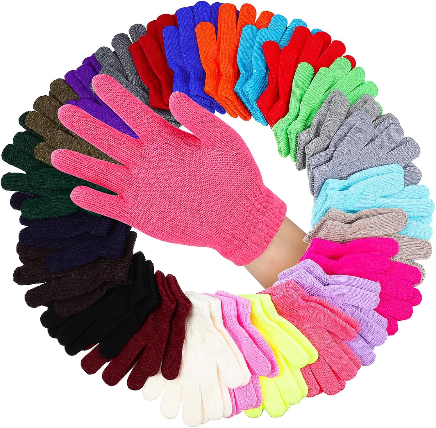 VALICLUD 24Pairs Knitted Gloves Full Finger Thermal Winter Mitts Lightweight Easy to Clean for Boys Outdoor Activities