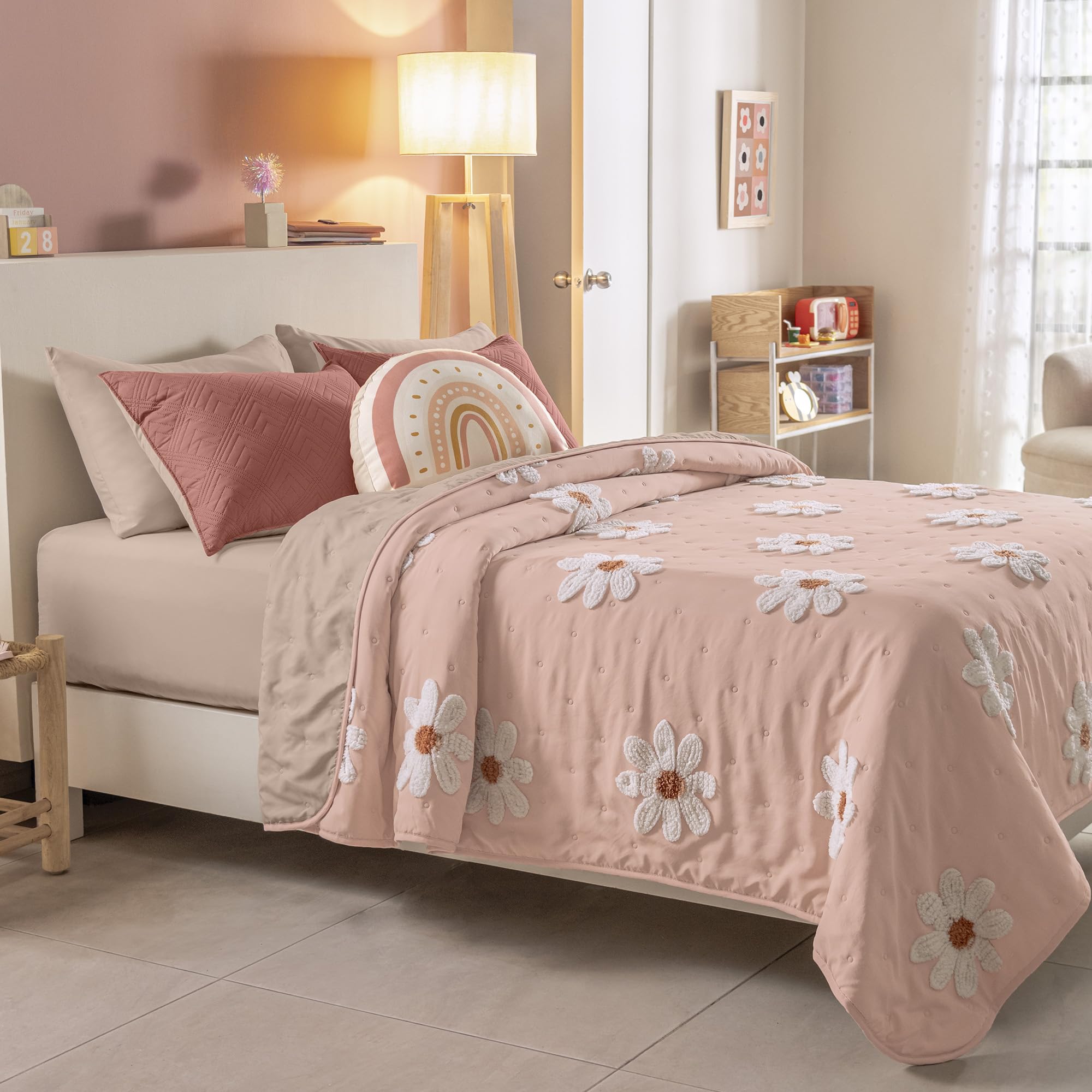 Vianney Florencia Reversible Full Queen Bedding Comforter Set - Oversized Soft Microfiber Comforter with Pillow Shams and Decorative Pillow -