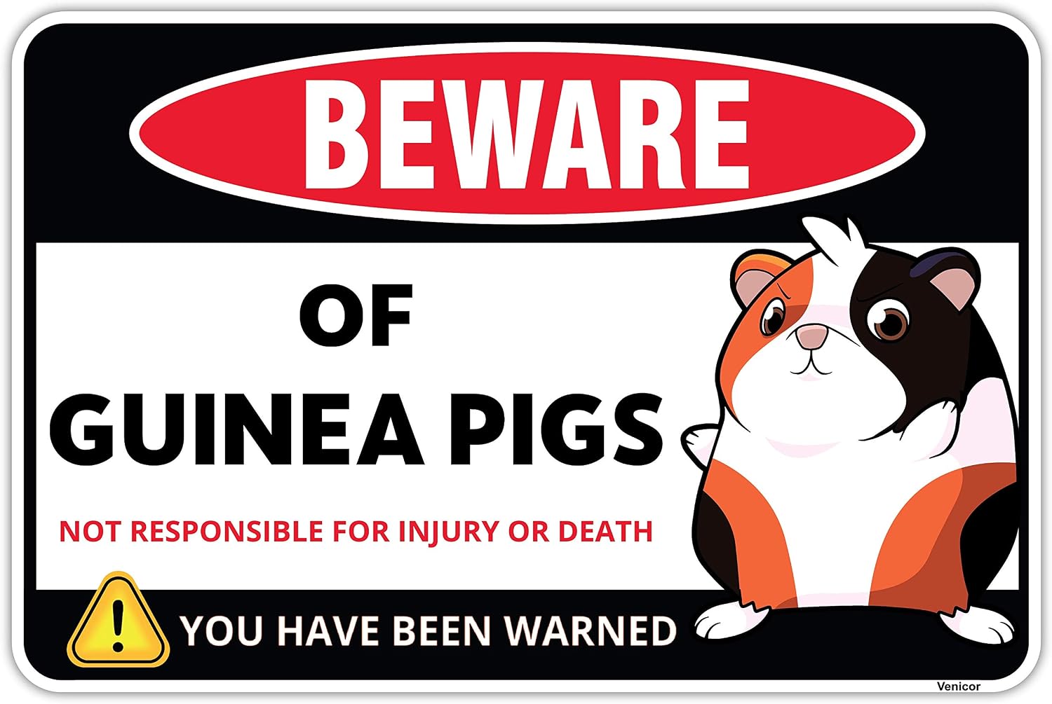 Venicor Guinea Pig Sign Decor - 8 x 12 Inches - Aluminum - Guinea Pig Gifts for Guinea Pig Lovers - Cage Accessories Toys Stickers Stuff