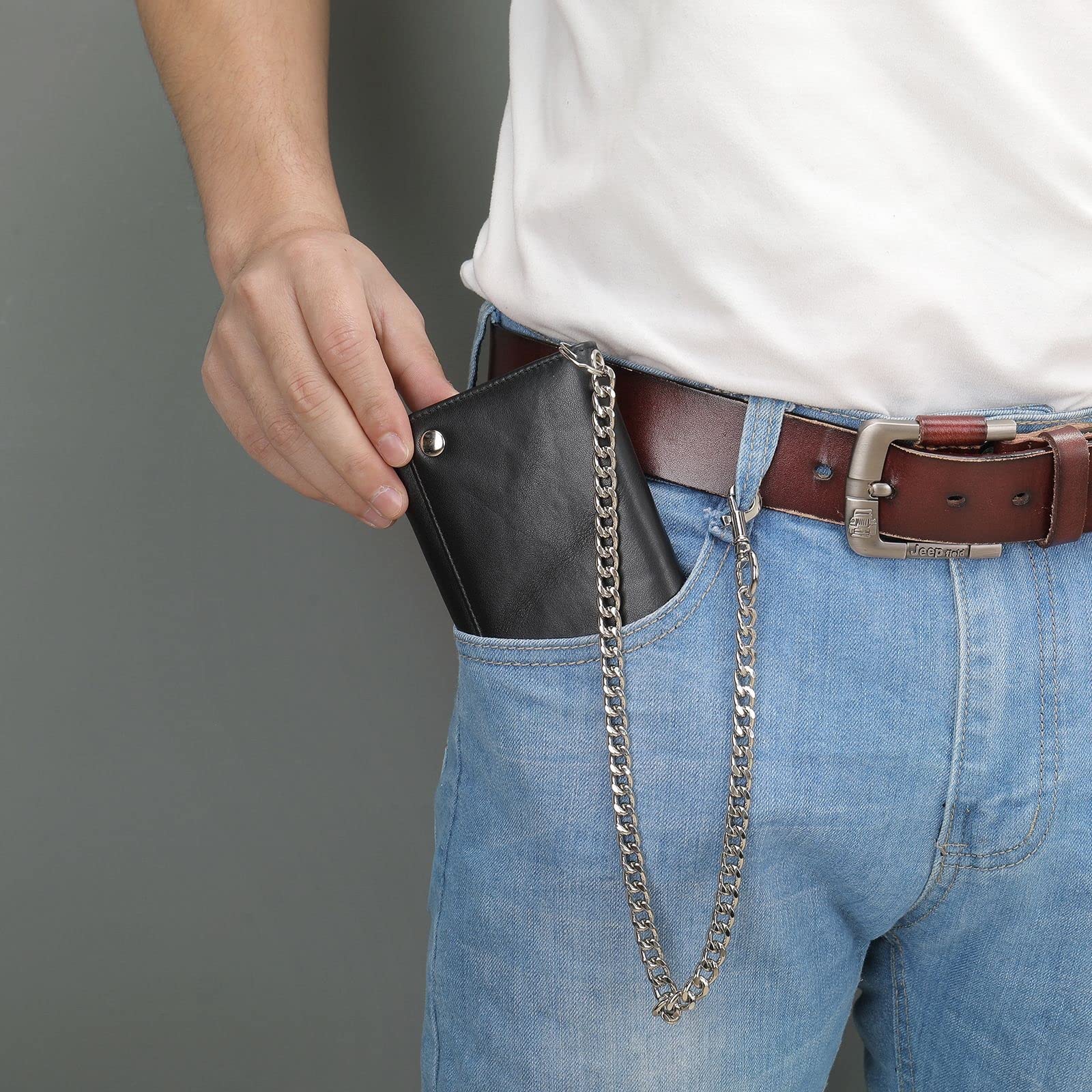 Cartera Cadena Piel Cartera antirrobo con Cadena de Cartera Larga for agarrar a Mano for Hombre para Hombres(Schwarz)