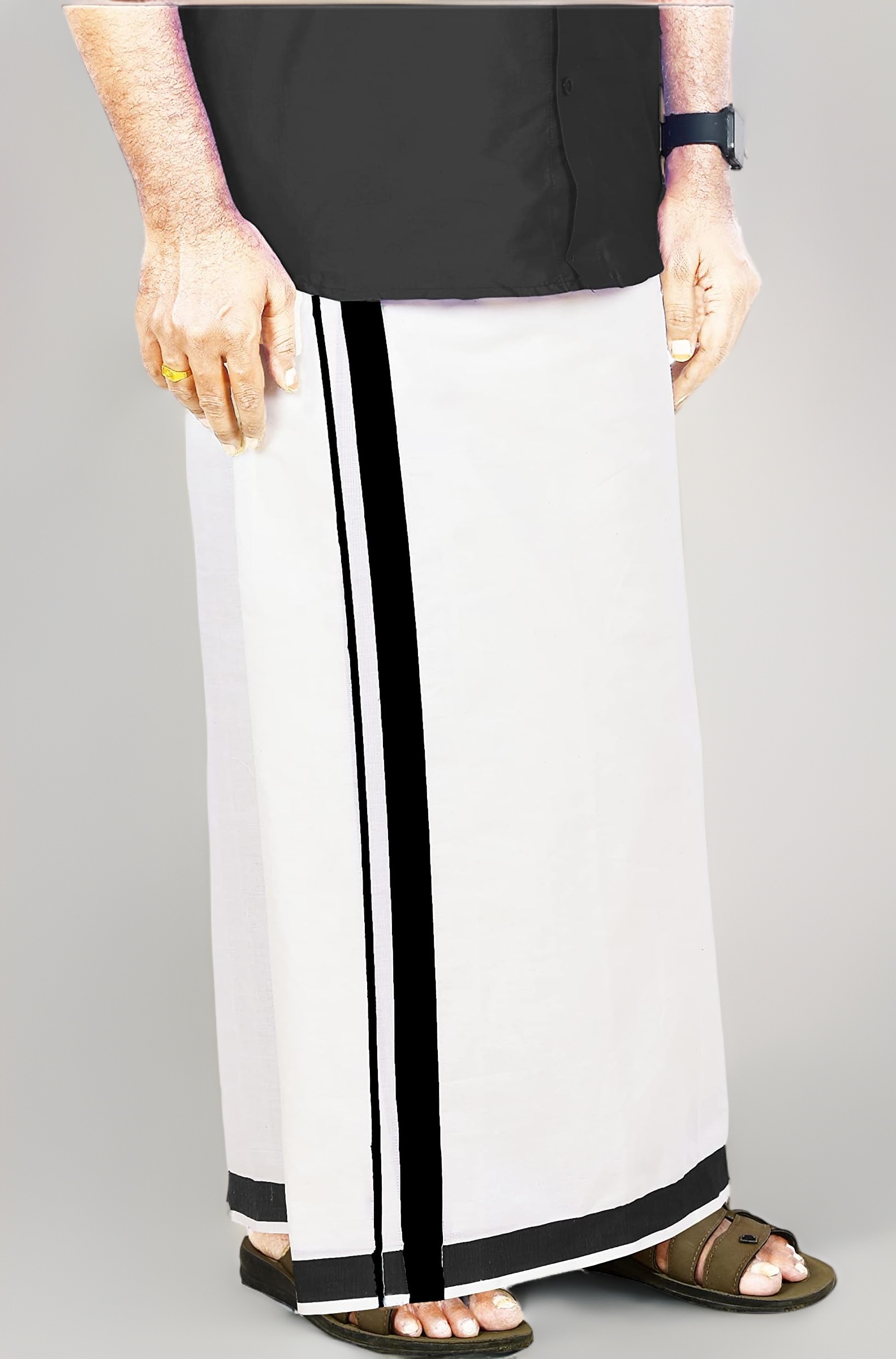 YETTALAN® Mens Thick Border Cotton Dhoti Pure White 4.00 Meters Double Vesti/Mundu