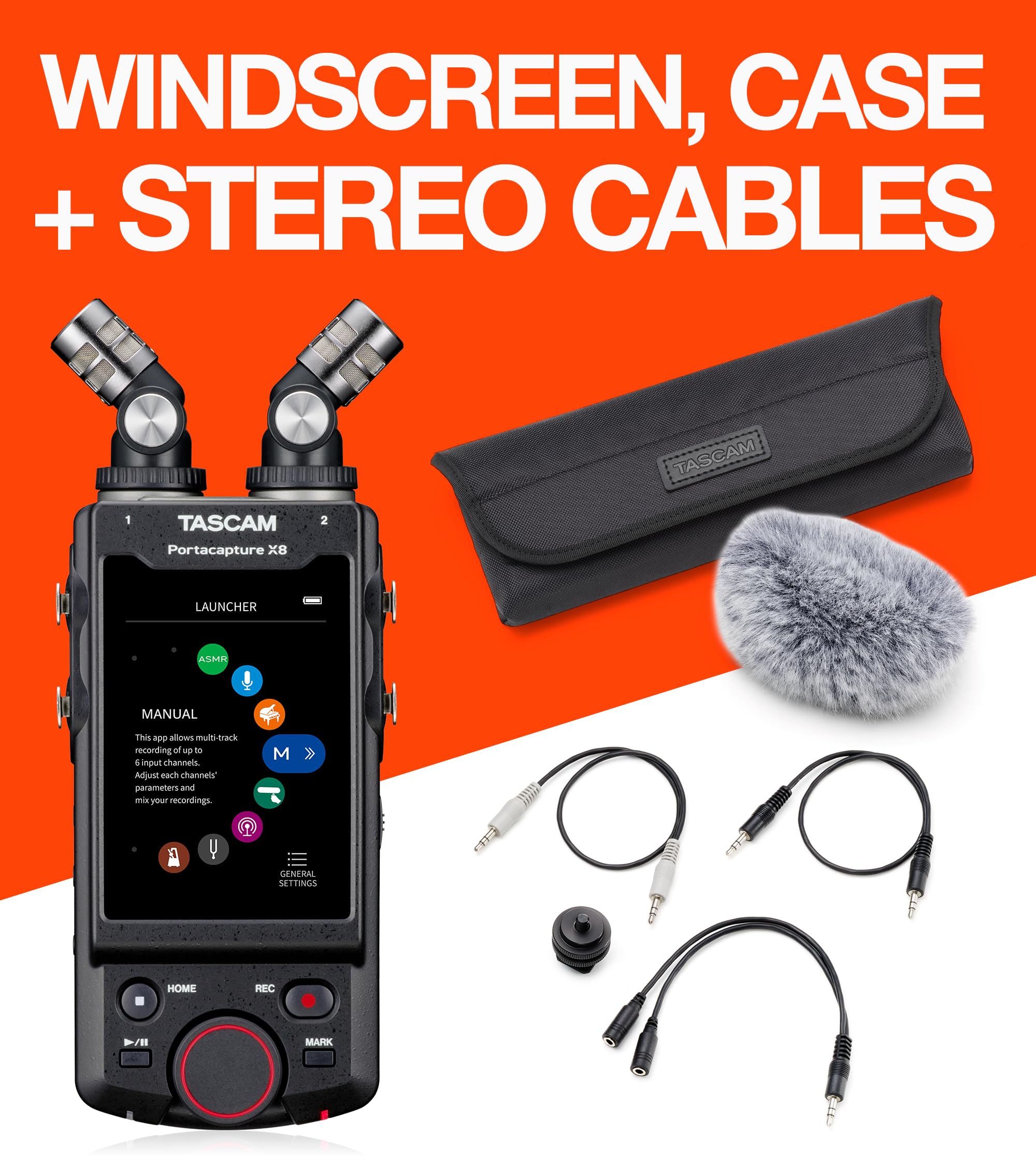 Amazon.com: TASCAM Portacapture X8 with Windscreen, Stereo Cables
