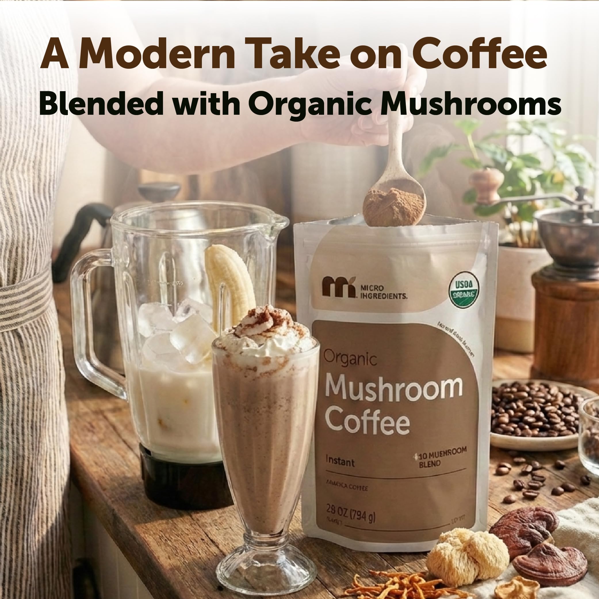 Micro Ingredients Organic Instant 10 in 1 Mushroom Coffee Powder 28 Ounce 317 Servings Premium Arabica Coffee with — view 5