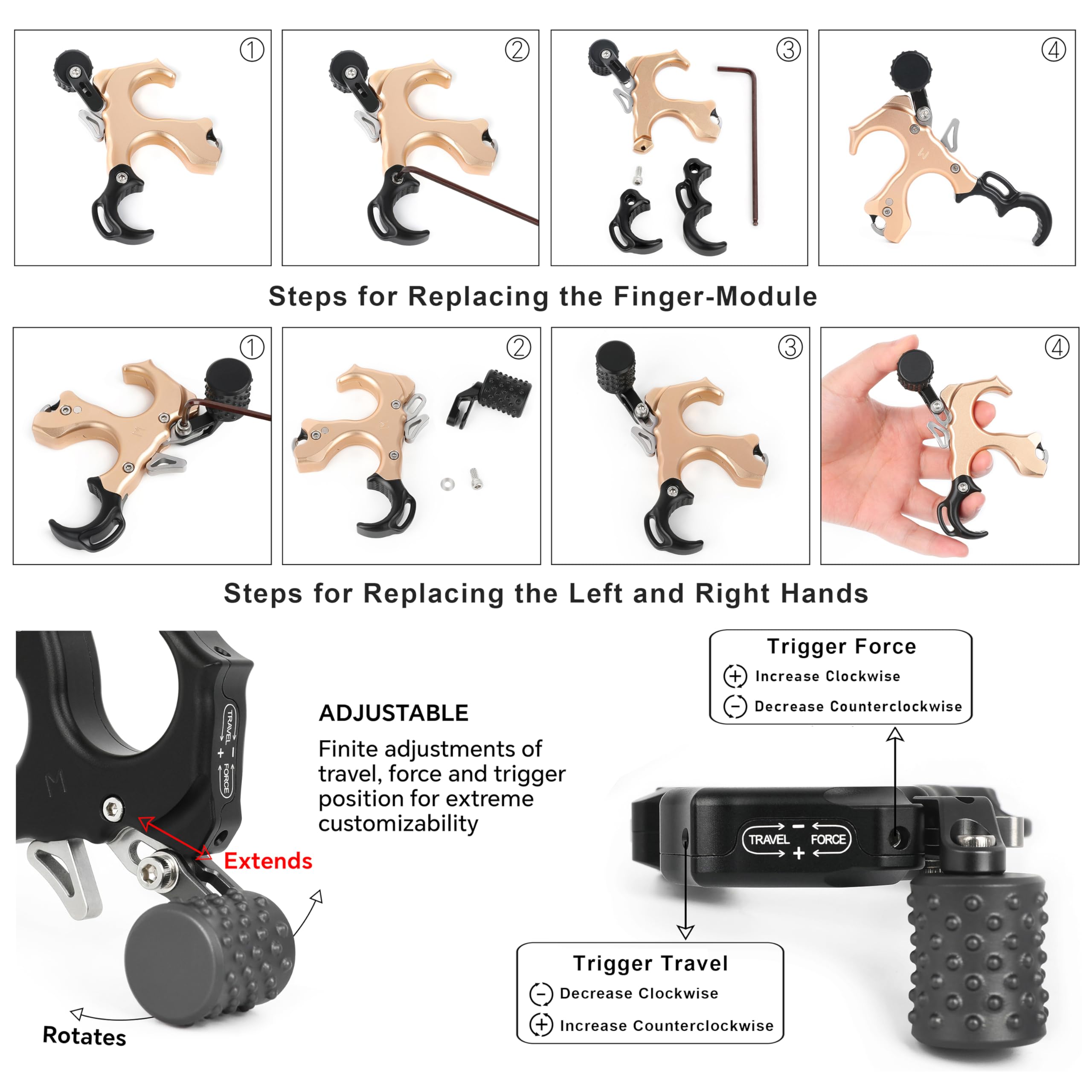 SHARROW Rilascio di Tiro con L'Arco Release Aids Ausili per Arco Compound 3 o 4 Dita Intercambiabili Alluminio Strumenti di Aiuto per Rilascio con Cordino da Polso