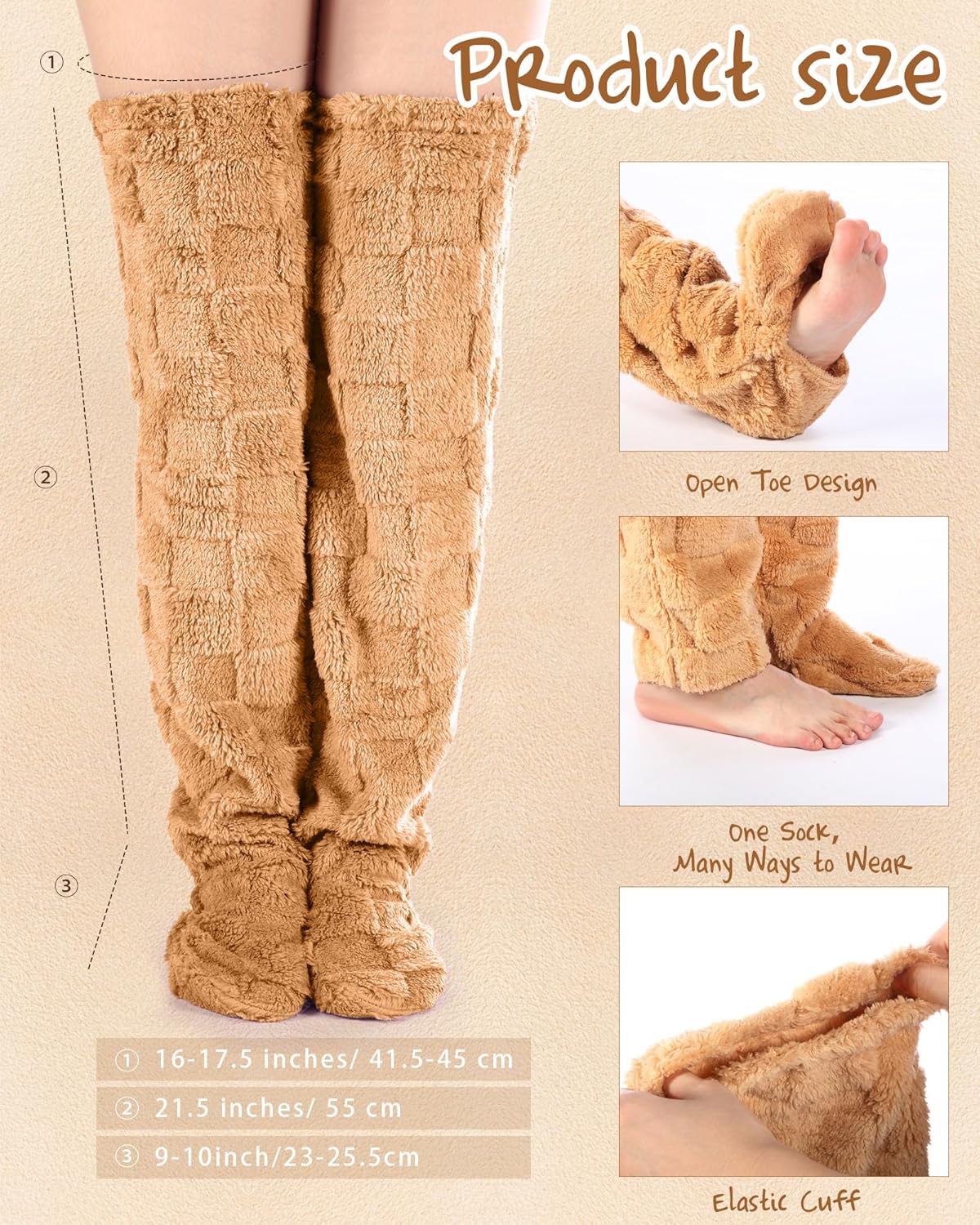 Geyoga 2 Pairs Over Knee High Fuzzy Socks Plush Thick Slipper Stockings Thigh High Leg Warmers - Image 2