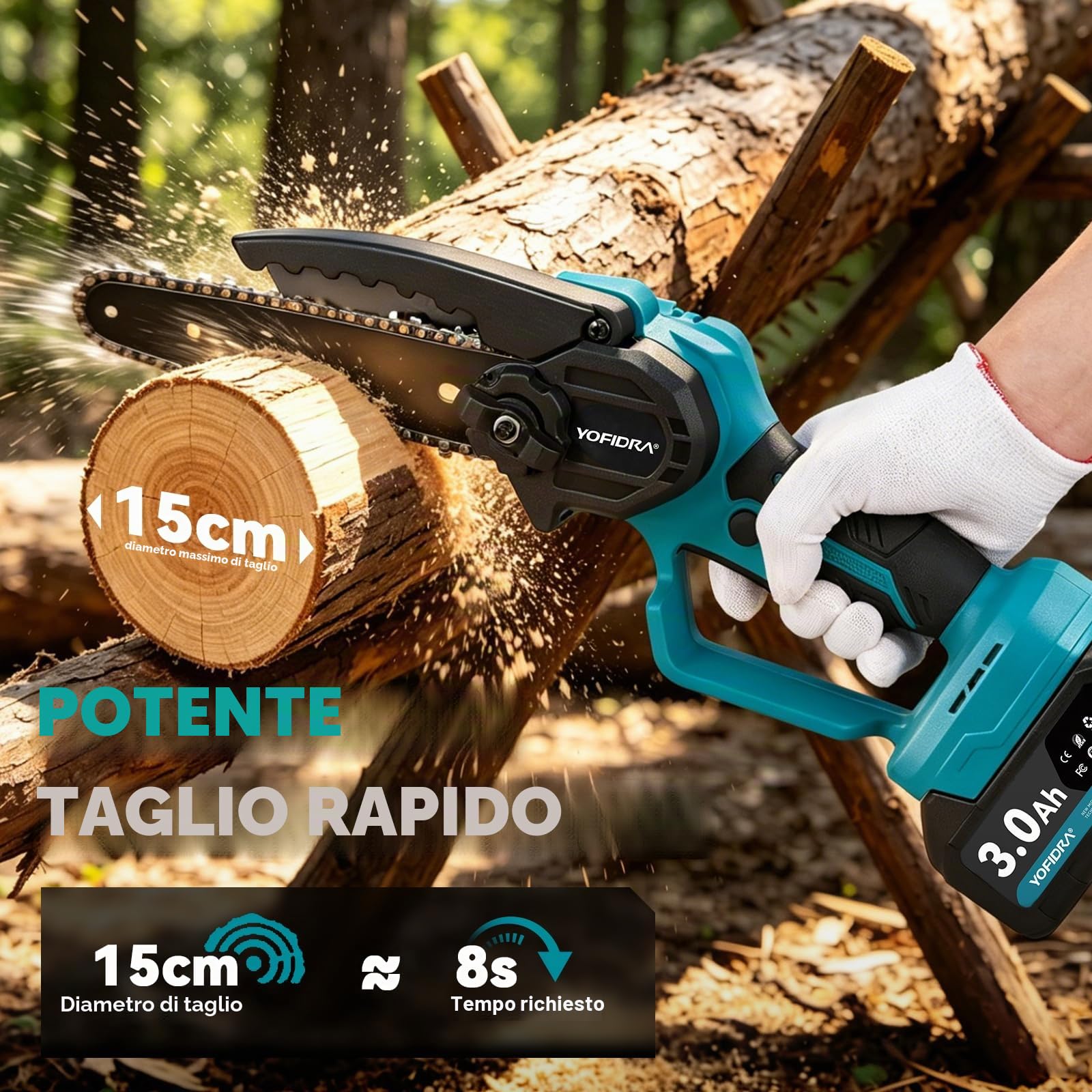 Yofidra 2 in 1 Motosega Elettrica Telescopica - 6 Pollici con 2 Batterie da 3.0Ah, con Asta Estensibile Smontabile fino a 4.6M, Sega a Batteria per Potatura, Tagliare Rami d'Albero